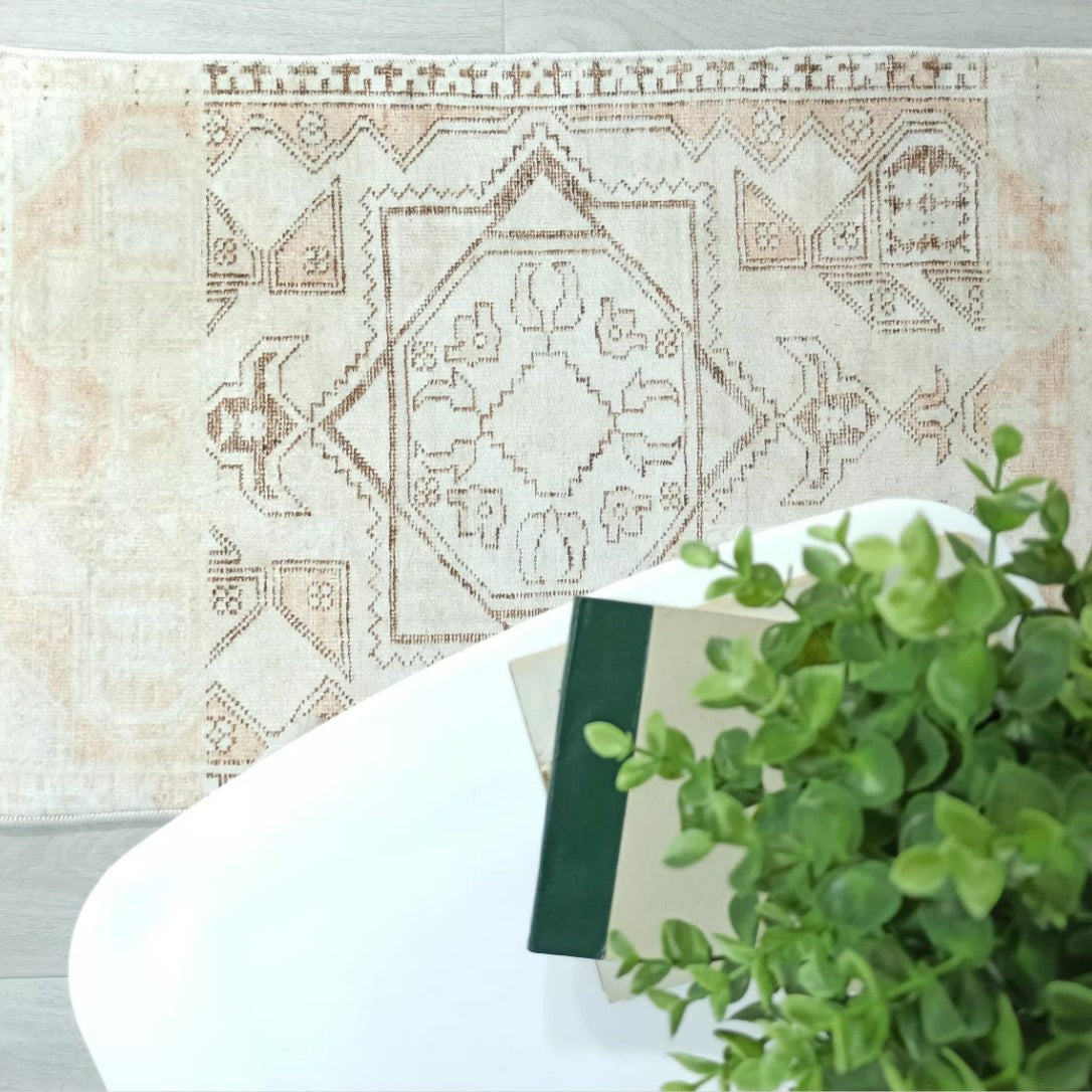 Turkish Rug Beige Pale Blush Orange Vintage Bath Mat Geometric Area Rugs