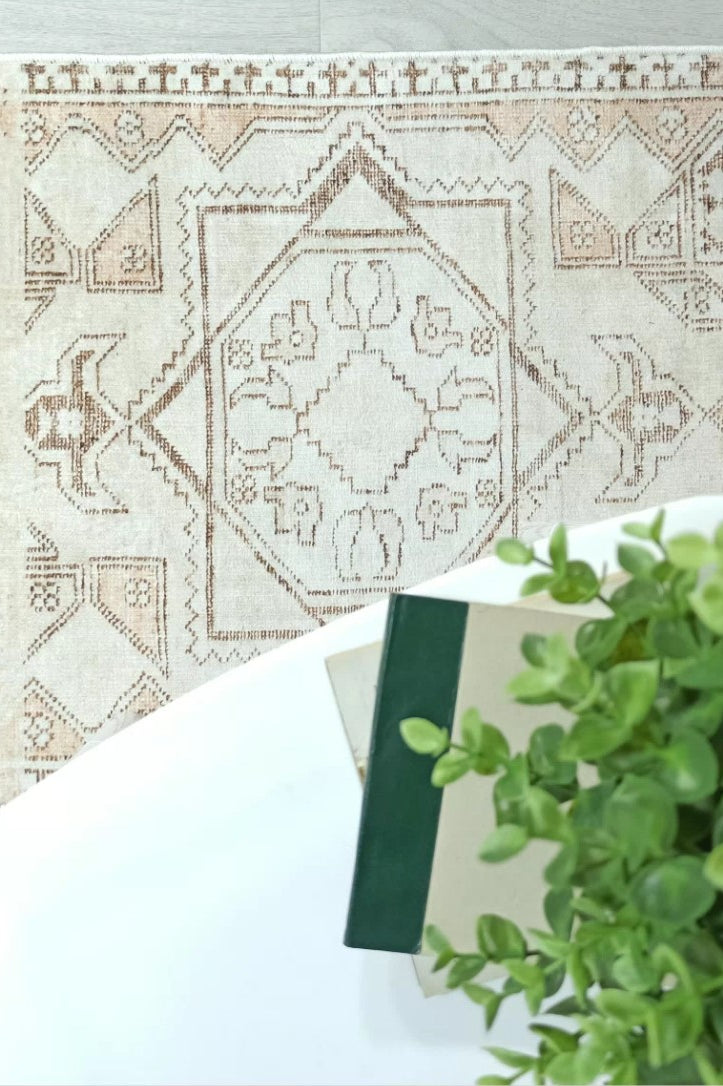 Turkish Rug Beige Pale Blush Orange Vintage Bath Mat Geometric Area Rugs