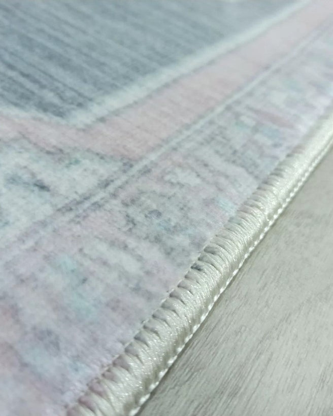 Turkish Rug, Gray Light Pink Ivory Vintage Oushak Geometric Area Rugs