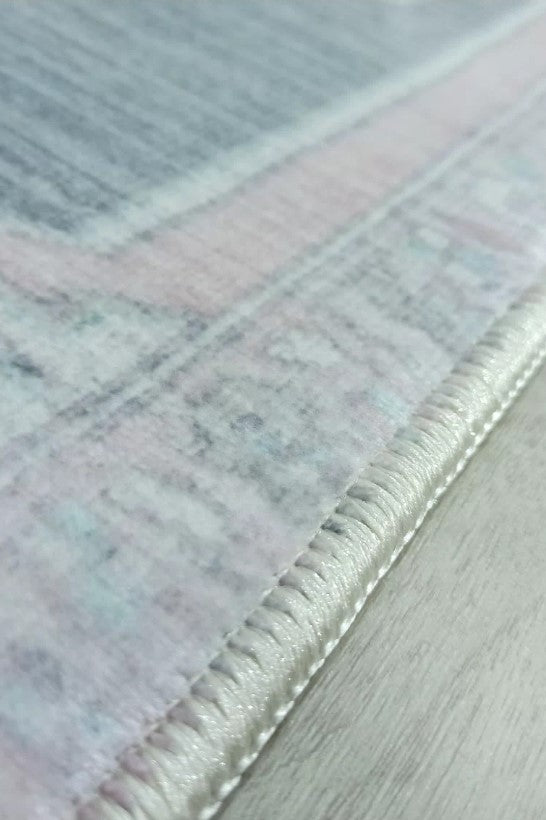 Turkish Rug, Gray Light Pink Ivory Vintage Oushak Geometric Area Rugs