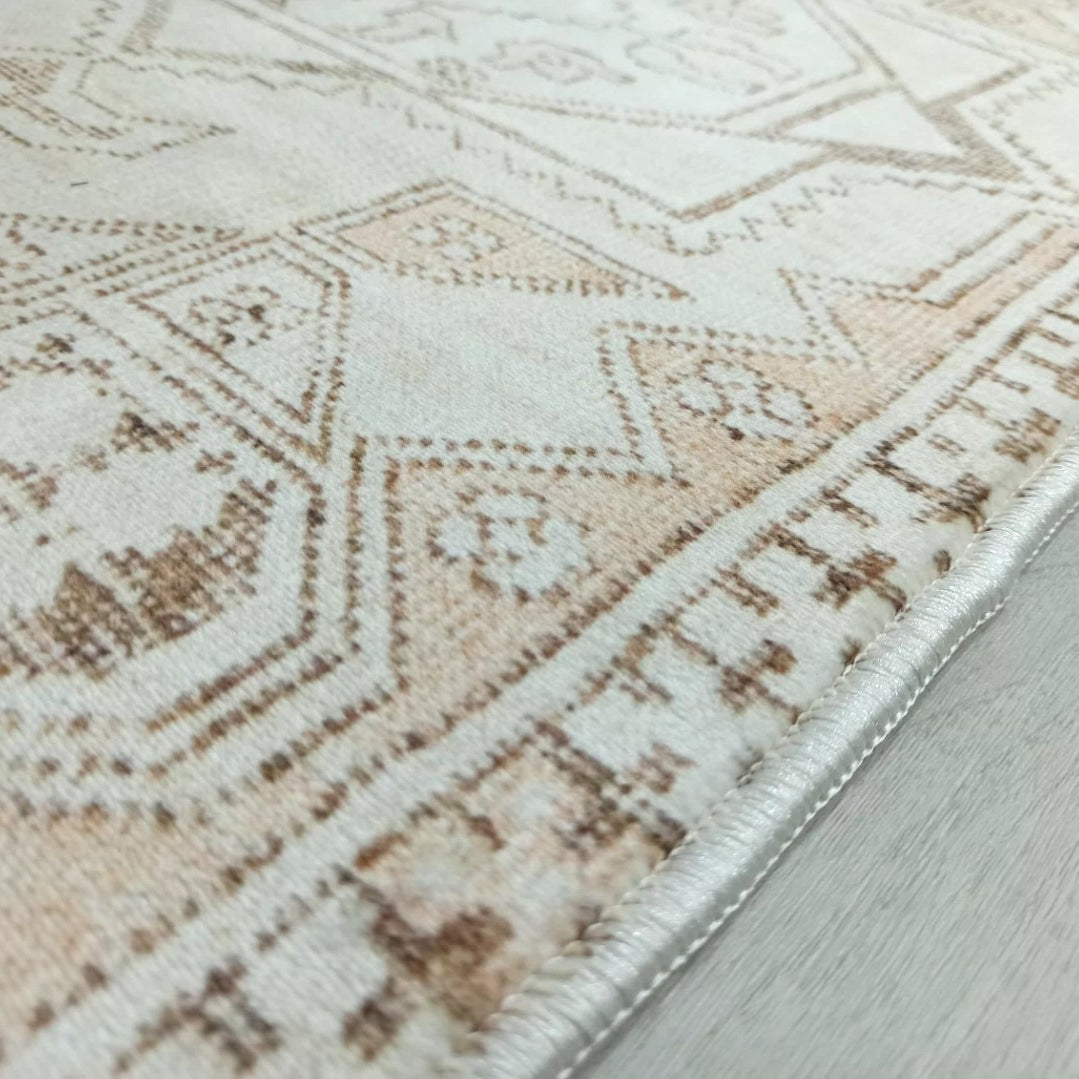 Turkish Rug Beige Pale Blush Orange Vintage Bath Mat Geometric Area Rugs