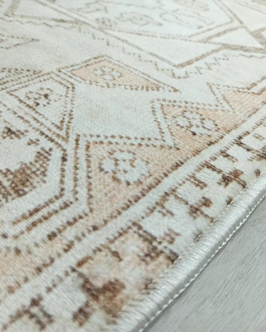 Turkish Rug Beige Pale Blush Orange Vintage Bath Mat Geometric Area Rugs