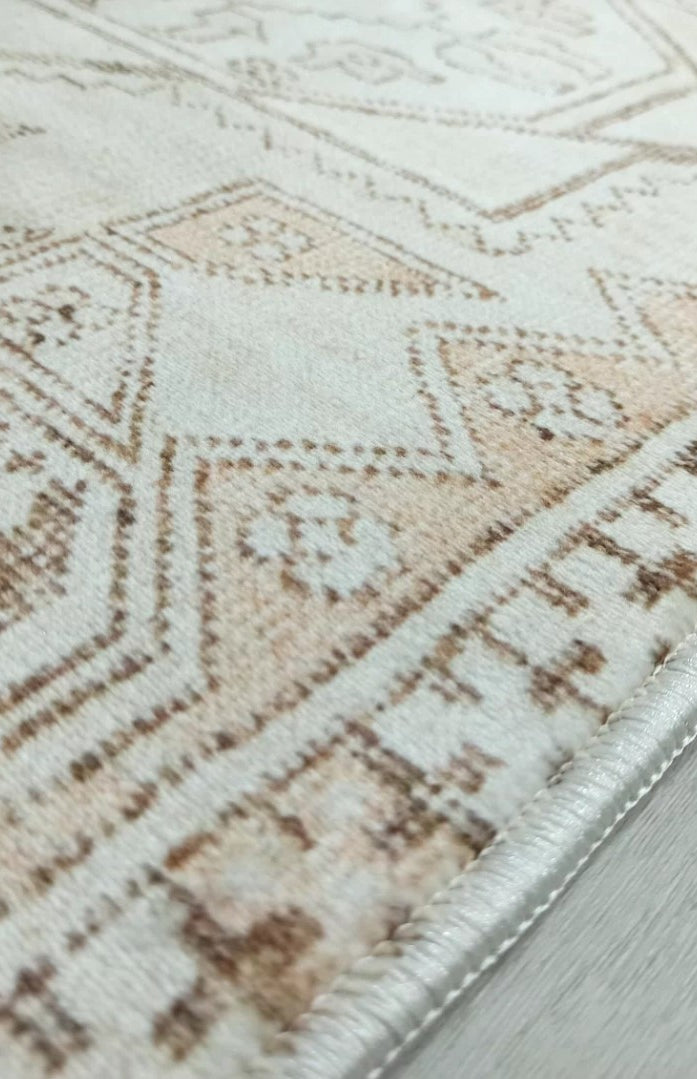 Turkish Rug Beige Pale Blush Orange Vintage Bath Mat Geometric Area Rugs