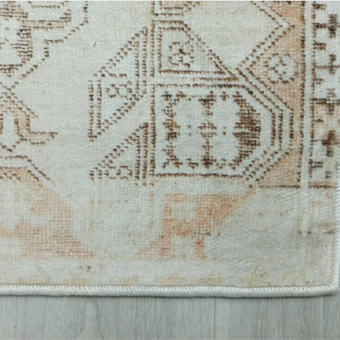 Turkish Rug Beige Pale Blush Orange Vintage Bath Mat Geometric Area Rugs