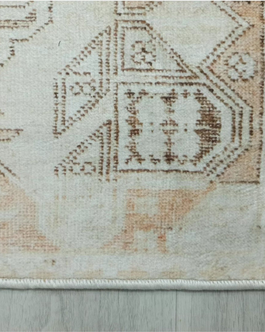 Turkish Rug Beige Pale Blush Orange Vintage Bath Mat Geometric Area Rugs