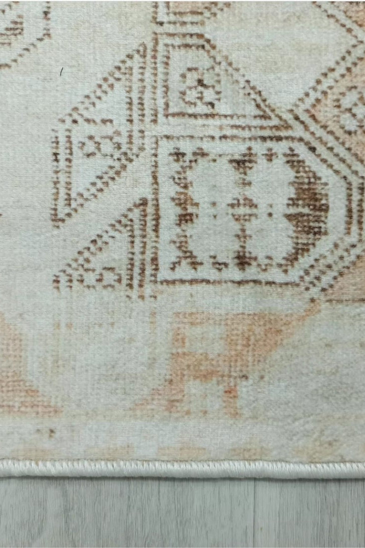 Turkish Rug Beige Pale Blush Orange Vintage Bath Mat Geometric Area Rugs