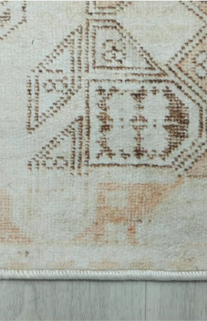 Turkish Rug Beige Pale Blush Orange Vintage Bath Mat Geometric Area Rugs