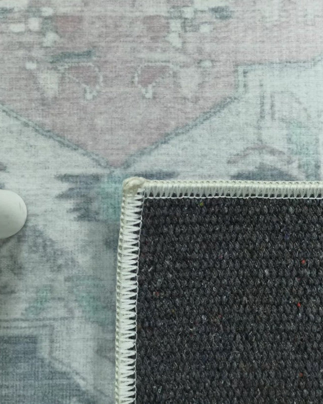 Turkish Rug, Gray Light Pink Ivory Vintage Oushak Geometric Area Rugs