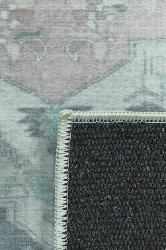 Turkish Rug, Gray Light Pink Ivory Vintage Oushak Geometric Area Rugs