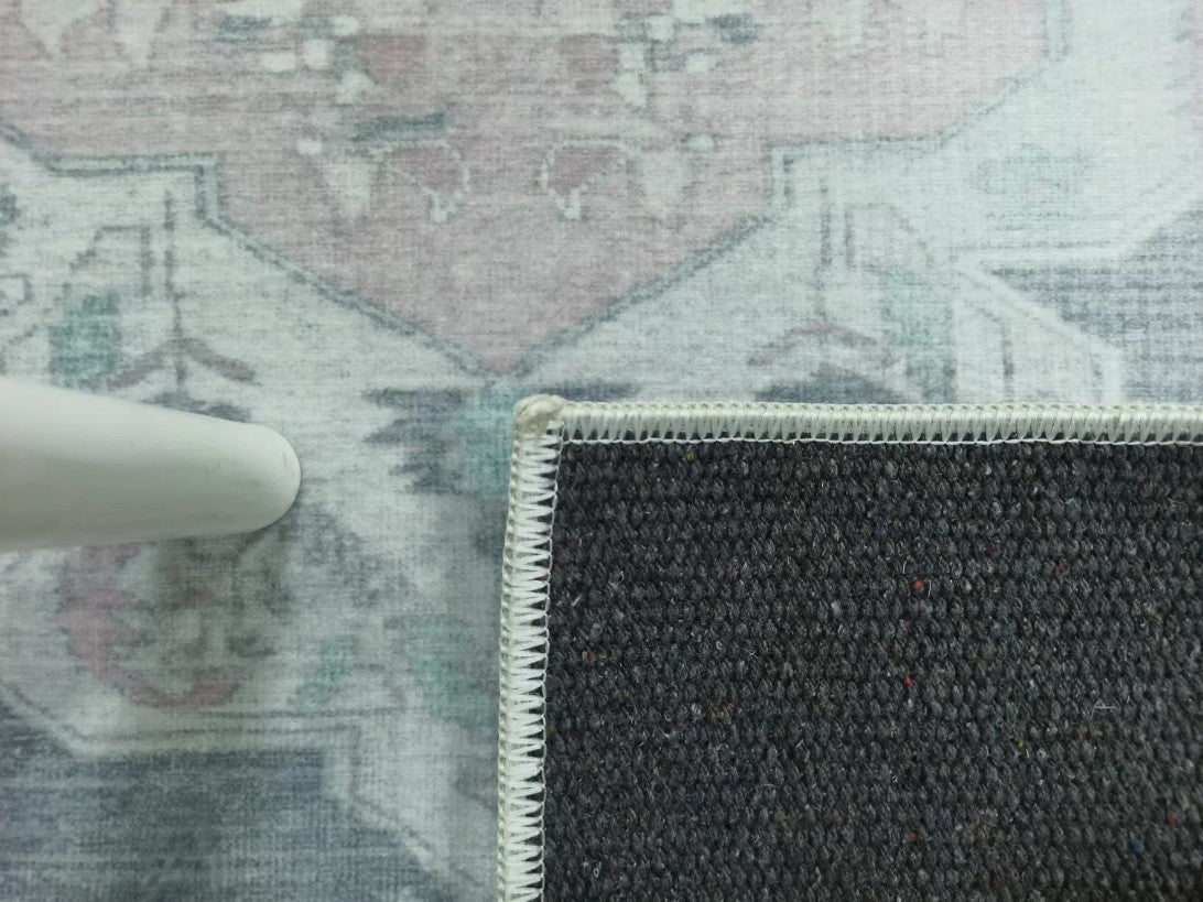 Turkish Rug, Gray Light Pink Ivory Vintage Oushak Geometric Area Rugs