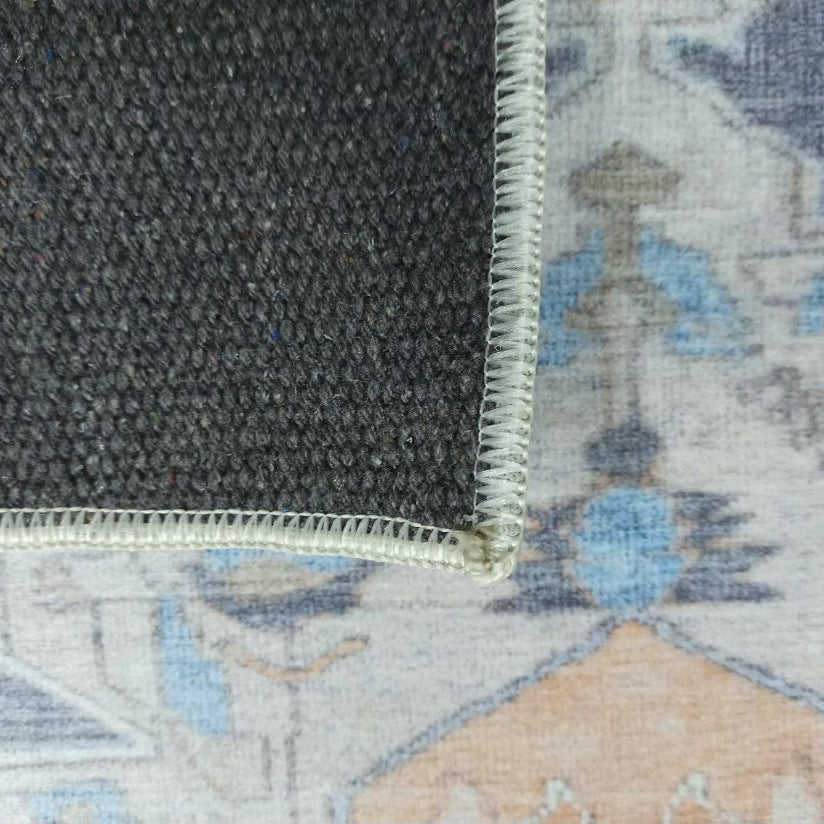 Turkish Rug, Blue Pale Orange Vintage Oushak Geometric Area Rugs