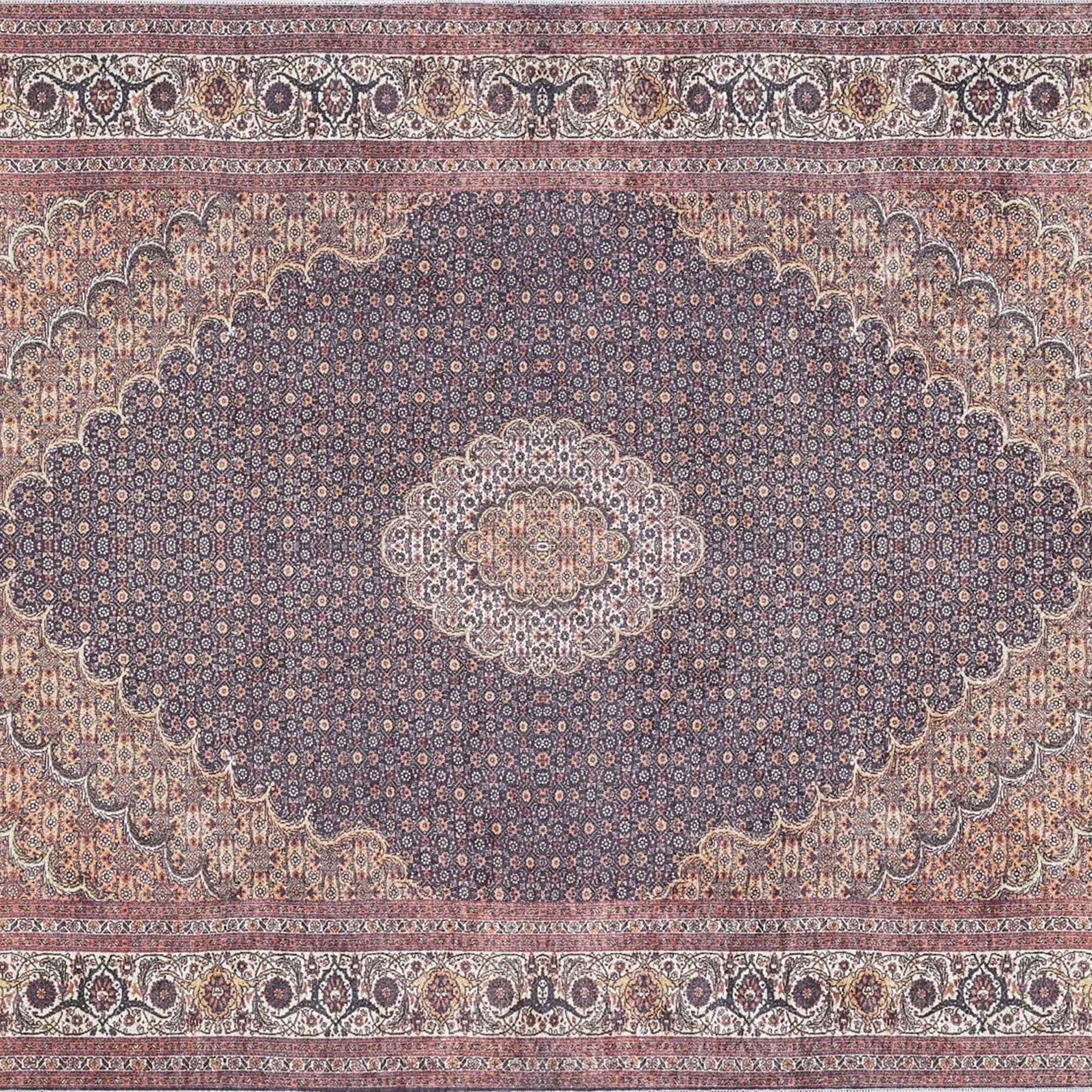 Seda Persian Red Beige Dark Navy Blue Rug