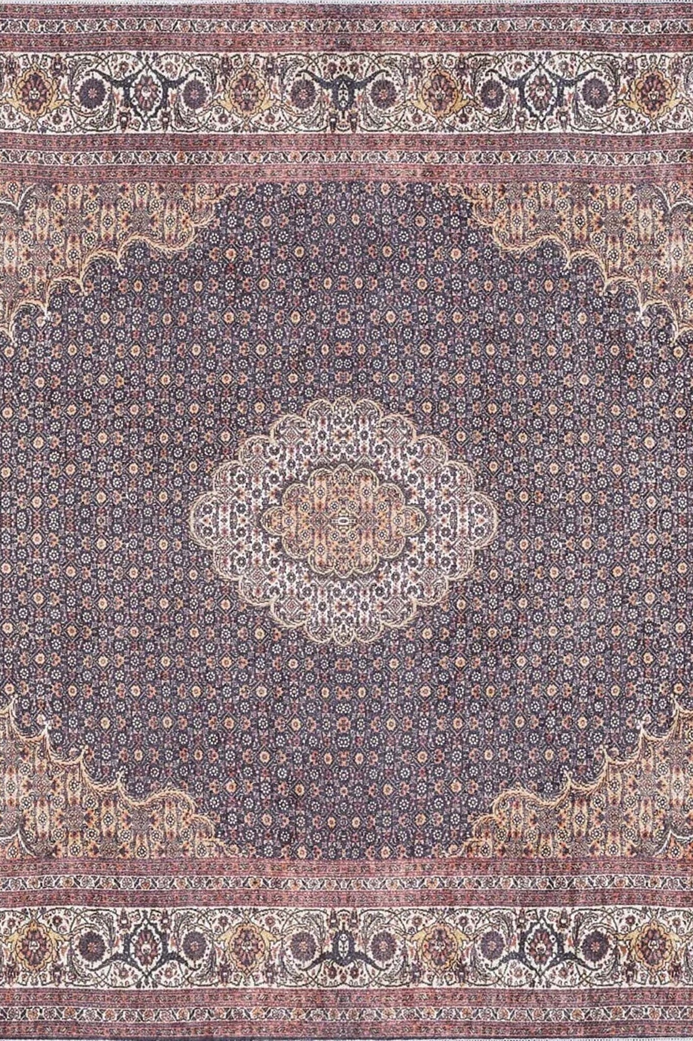 Seda Persian Red Beige Dark Navy Blue Rug