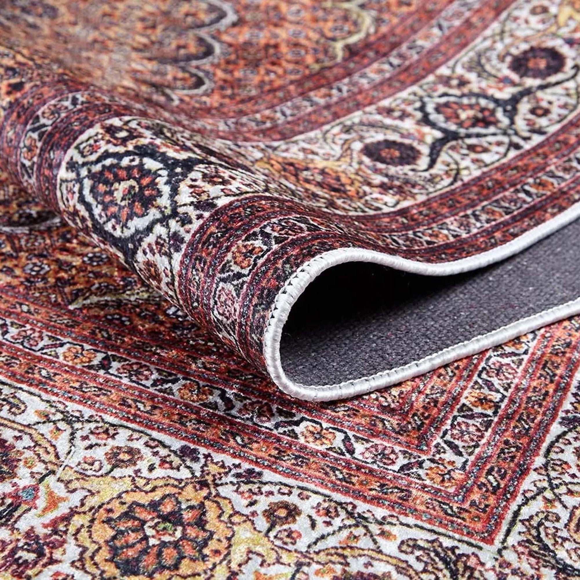 Seda Persian Red Beige Dark Navy Blue Rug