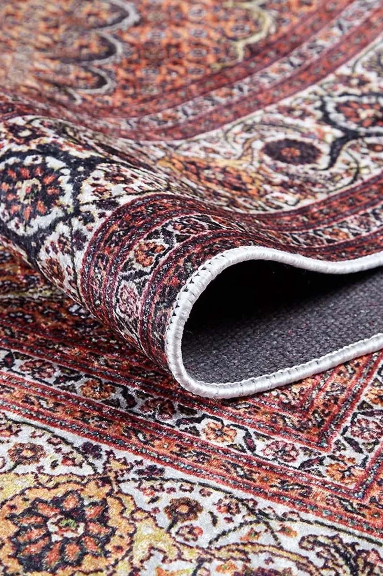 Seda Persian Red Beige Dark Navy Blue Rug