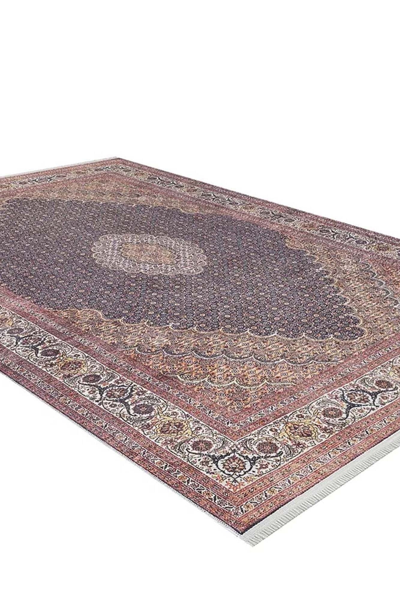 Seda Persian Red Beige Dark Navy Blue Rug