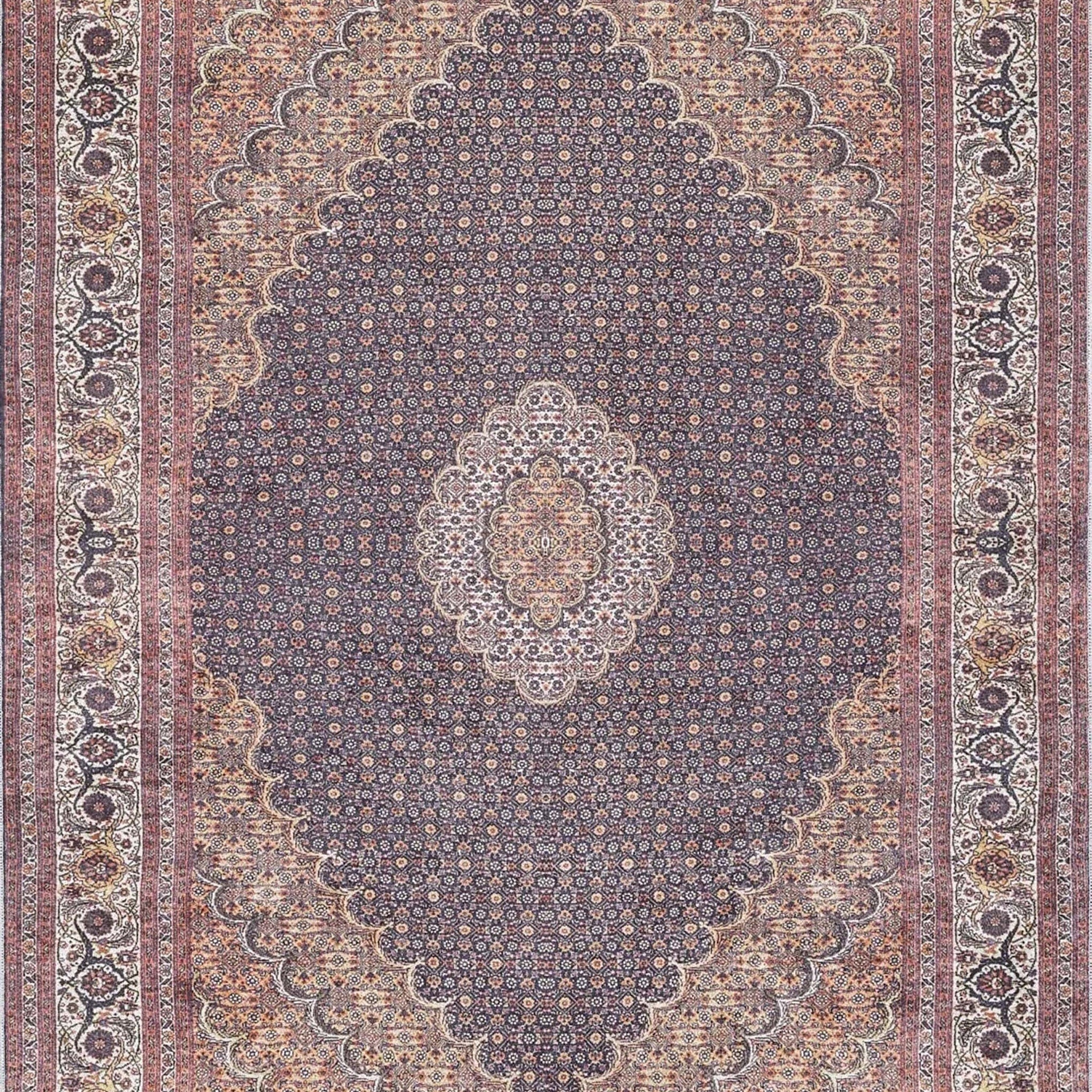Seda Persian Red Beige Dark Navy Blue Rug