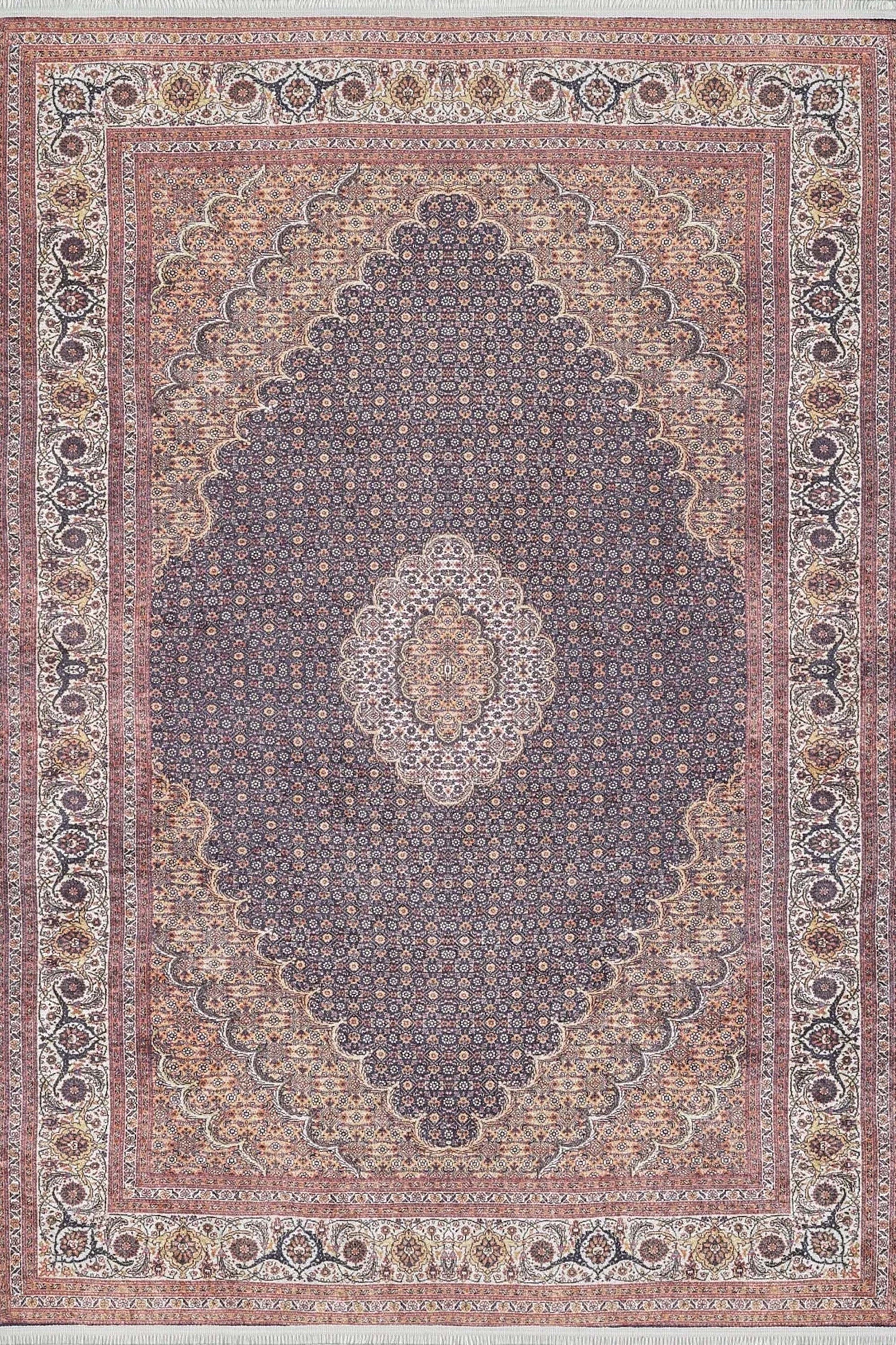 Seda Persian Red Beige Dark Navy Blue Rug