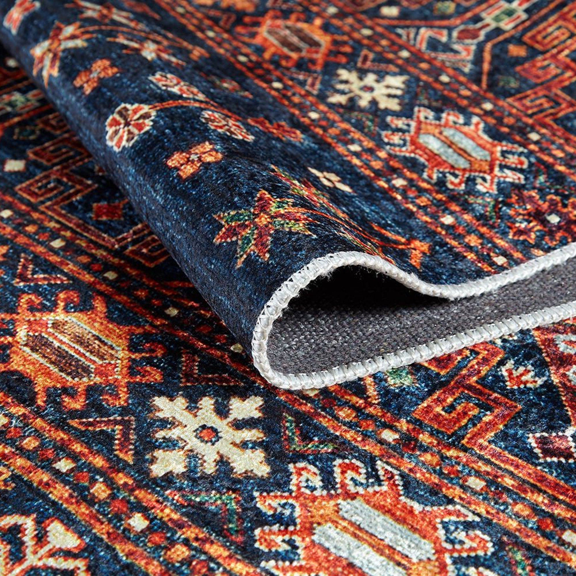 Sela Turkish Ethnic Navy Blue Kilim Rug