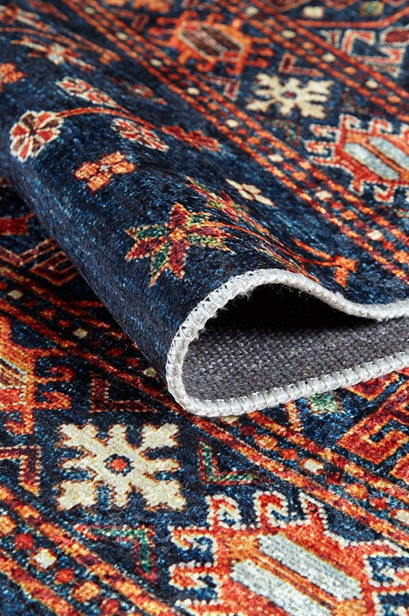 Sela Turkish Ethnic Navy Blue Kilim Rug