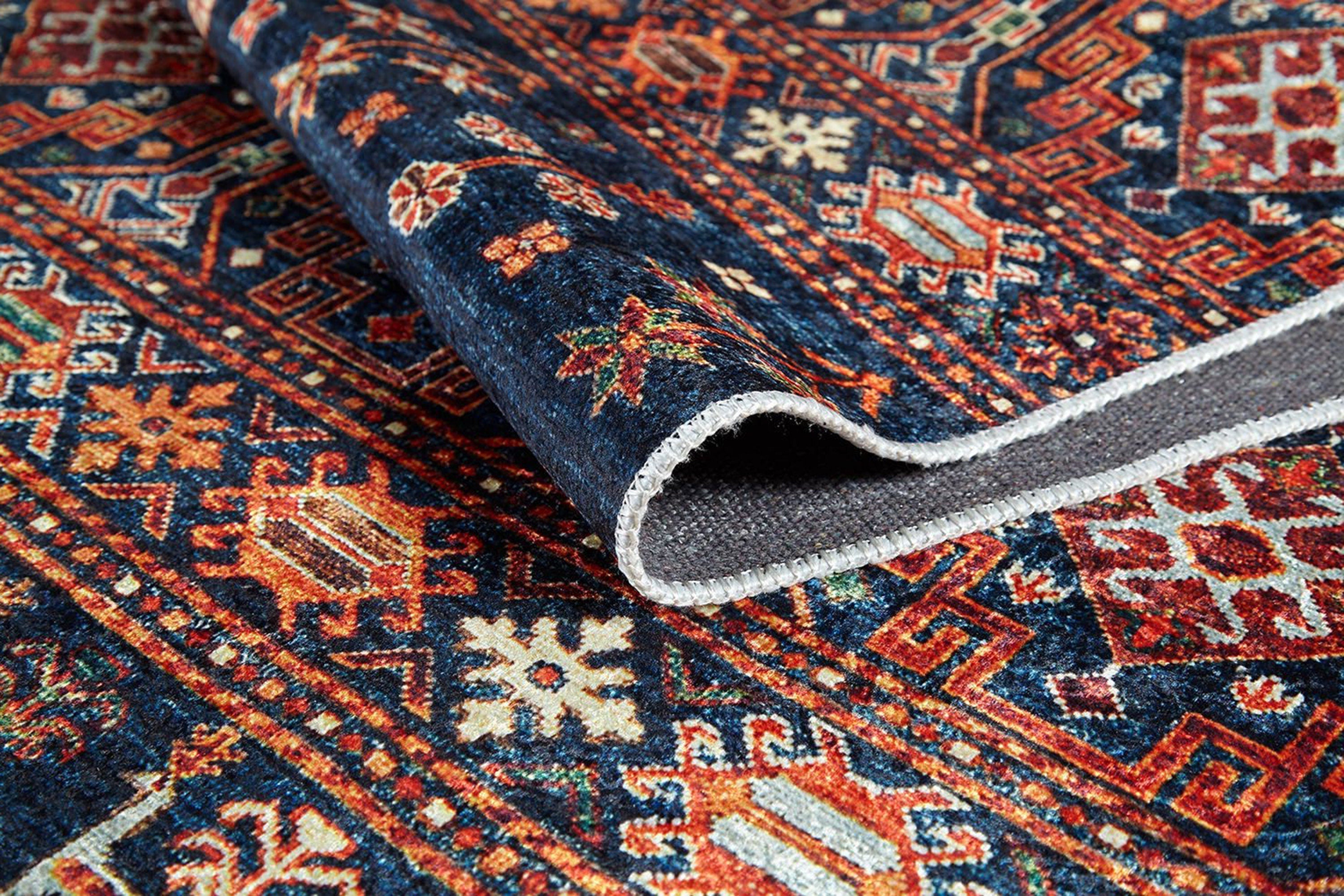 Sela Turkish Ethnic Navy Blue Kilim Rug
