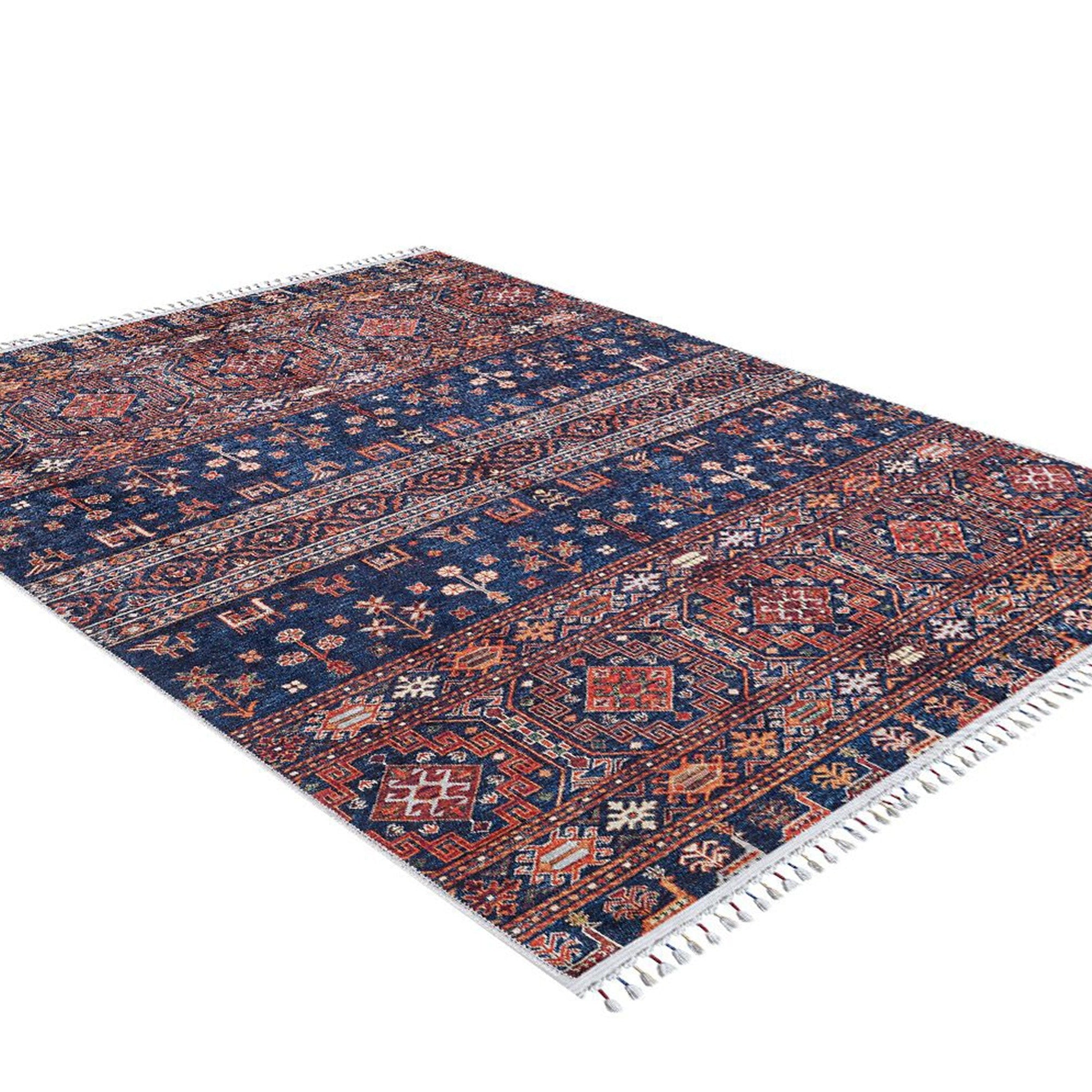 Sela Turkish Ethnic Navy Blue Kilim Rug