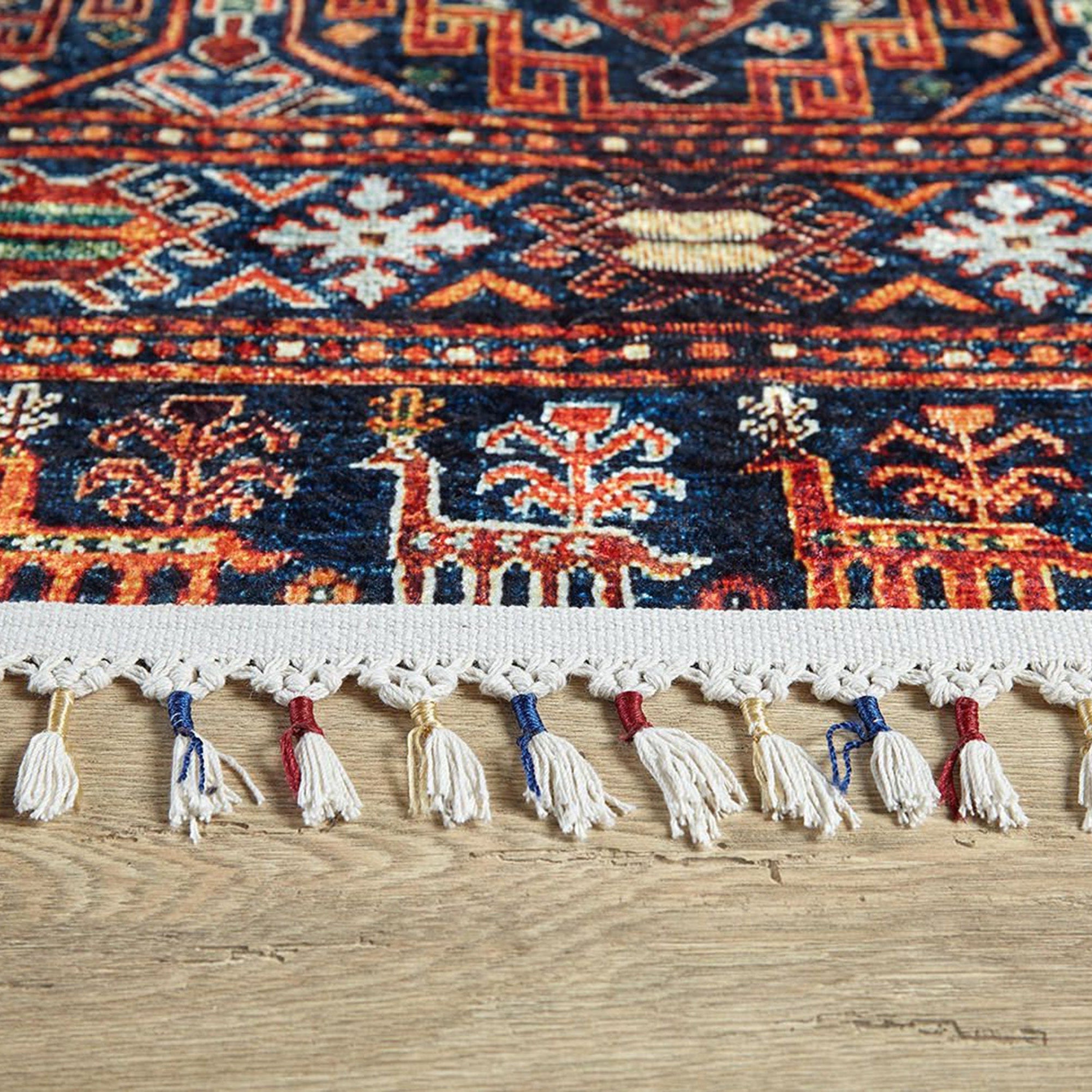 Sela Turkish Ethnic Navy Blue Kilim Rug