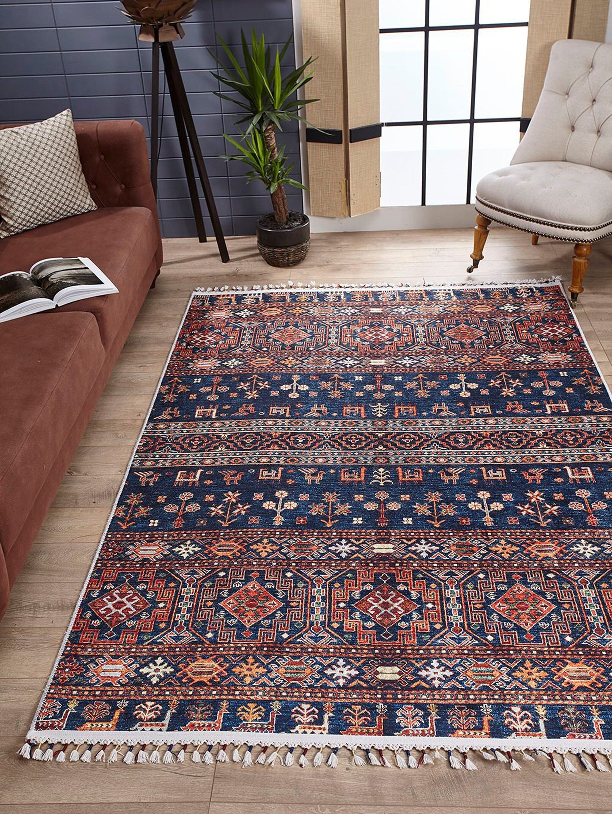 Sela Turkish Ethnic Navy Blue Kilim Rug