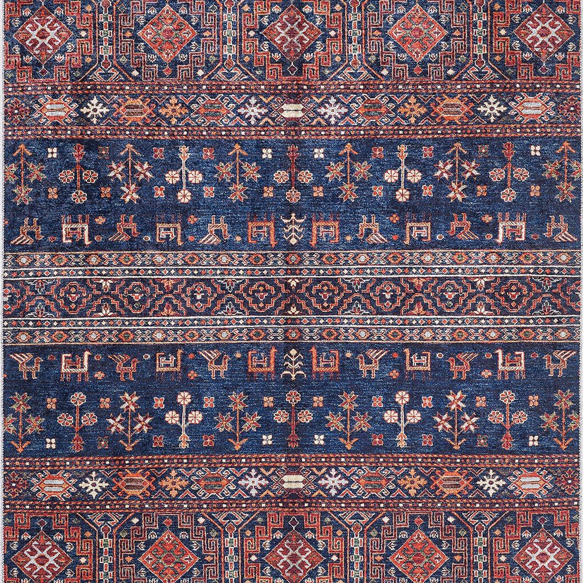 Sela Turkish Ethnic Navy Blue Kilim Rug
