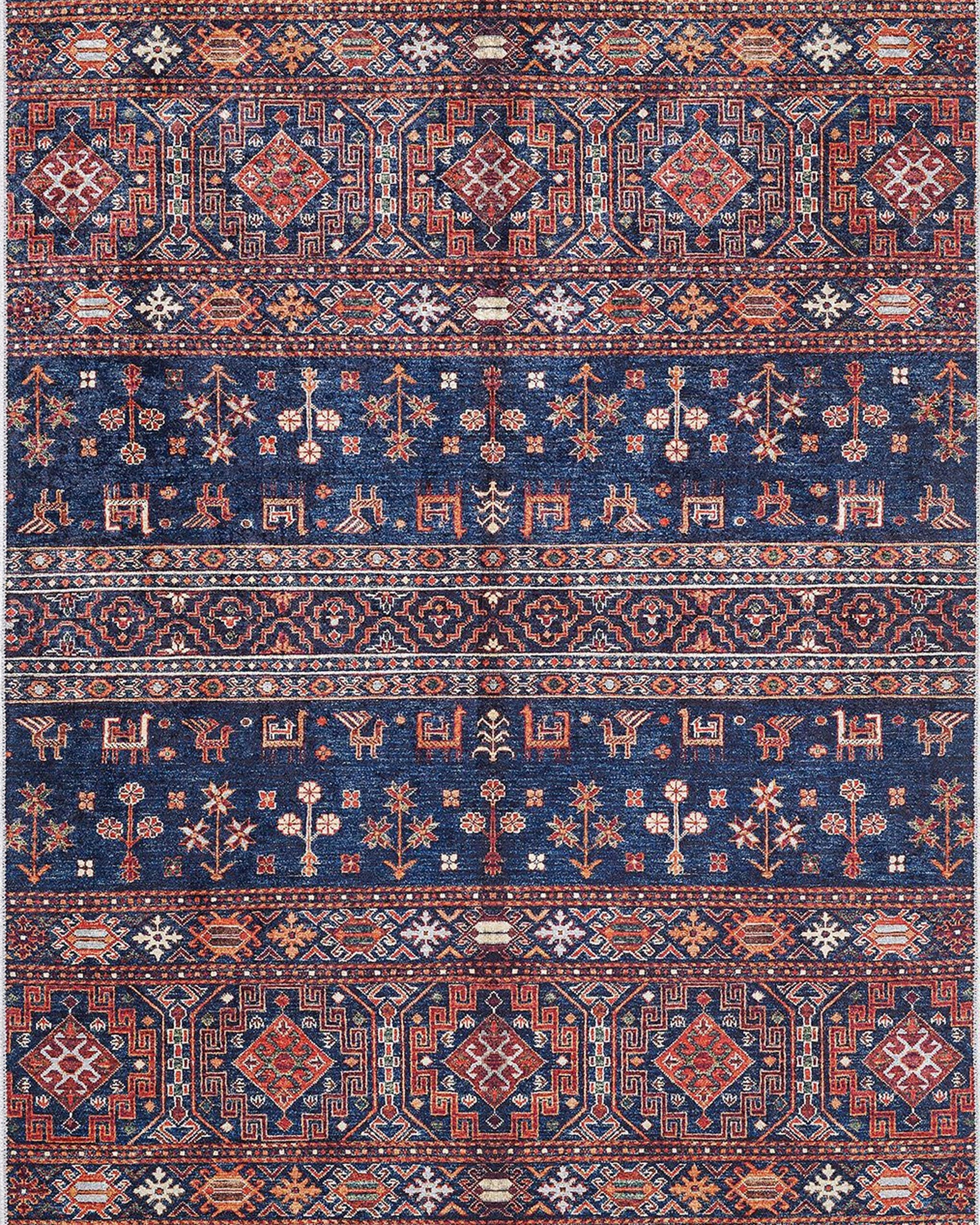 Sela Turkish Ethnic Navy Blue Kilim Rug