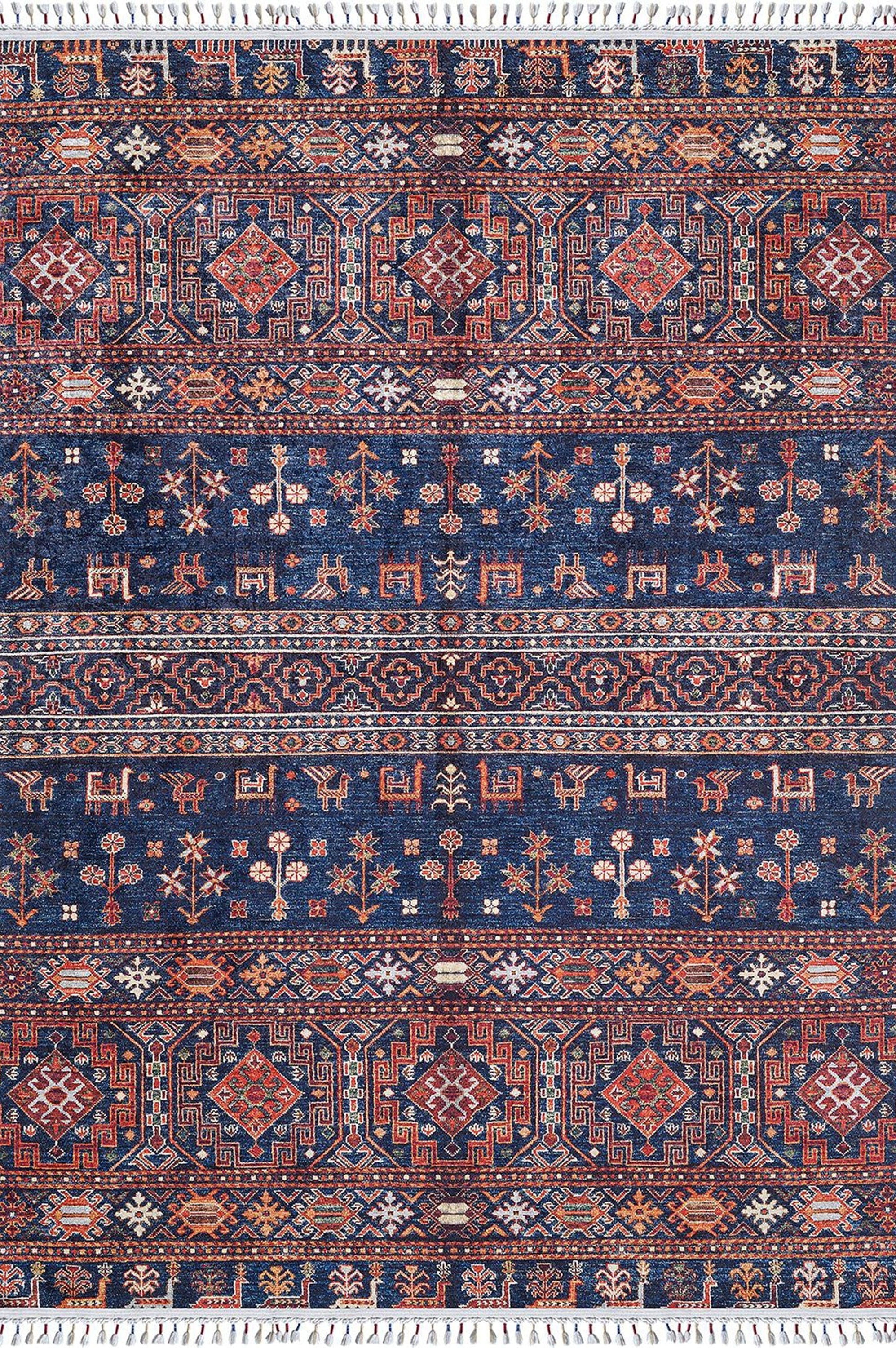 Sela Turkish Ethnic Navy Blue Kilim Rug