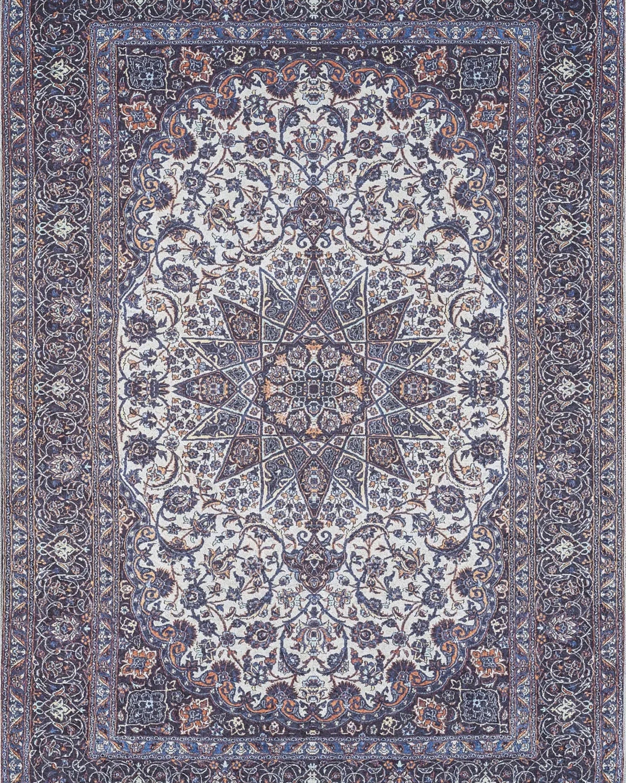 Sidla Turkish White Navy Blue Rug