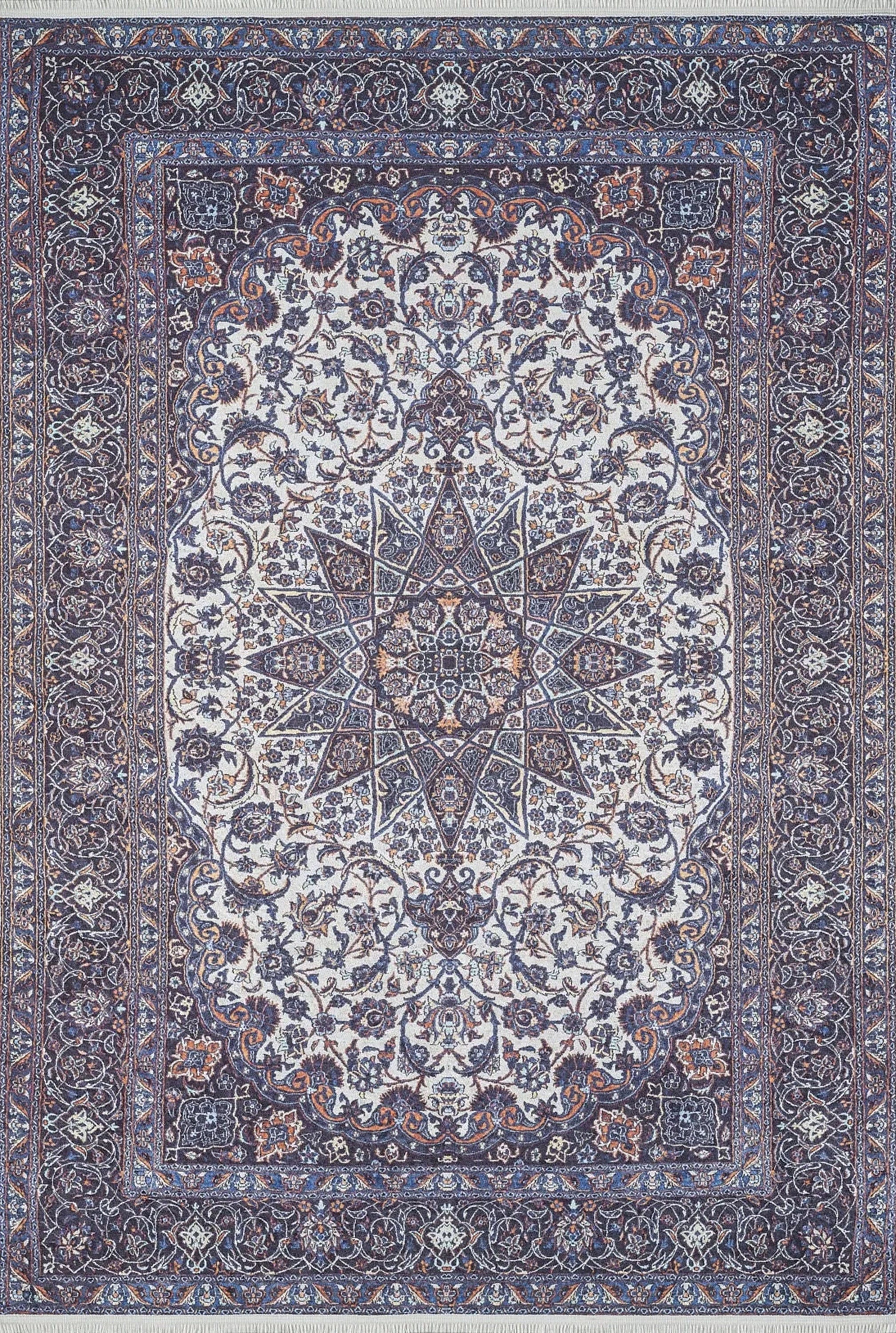 Sidla Turkish White Navy Blue Rug