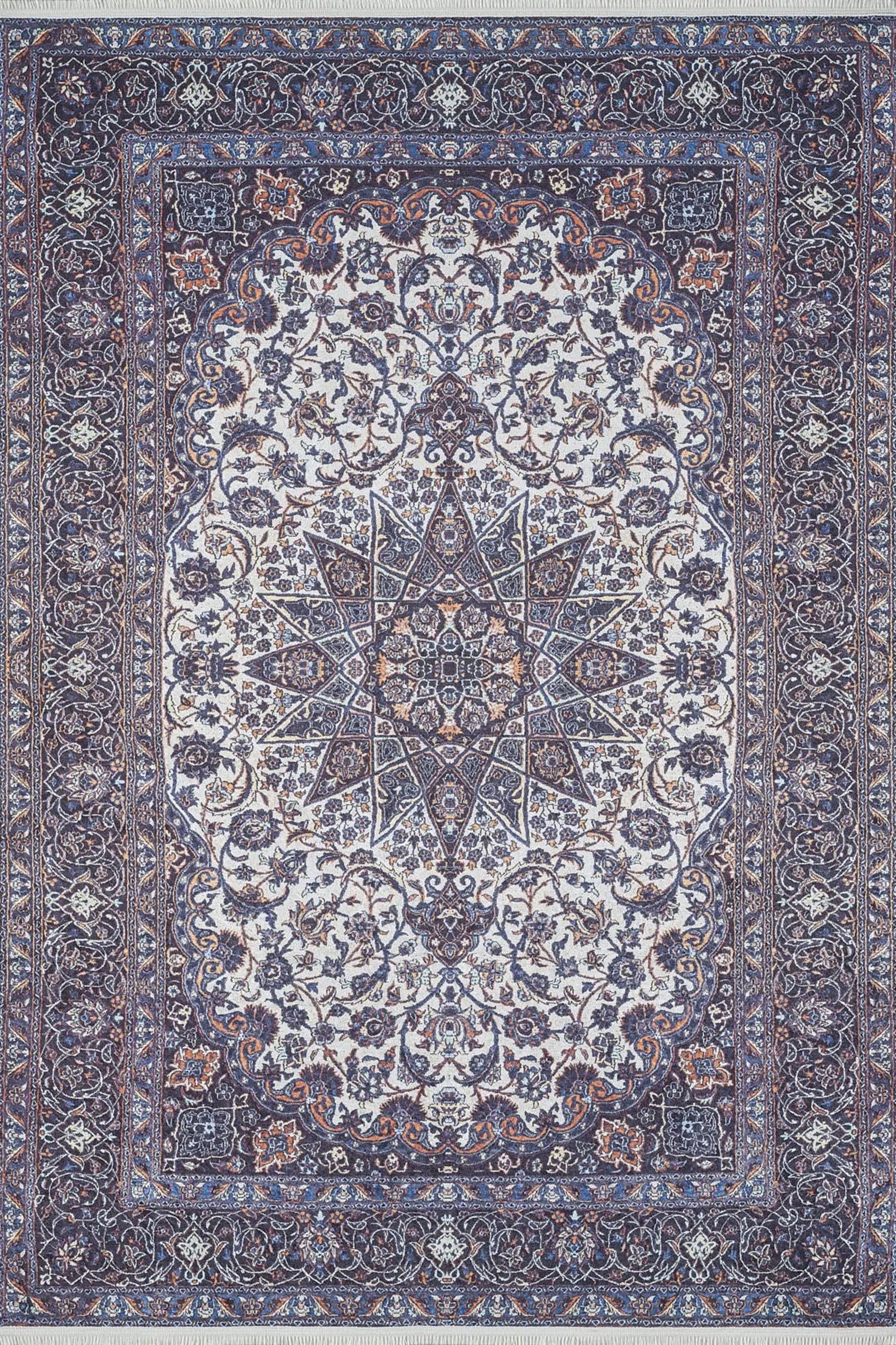 Sidla Turkish White Navy Blue Rug