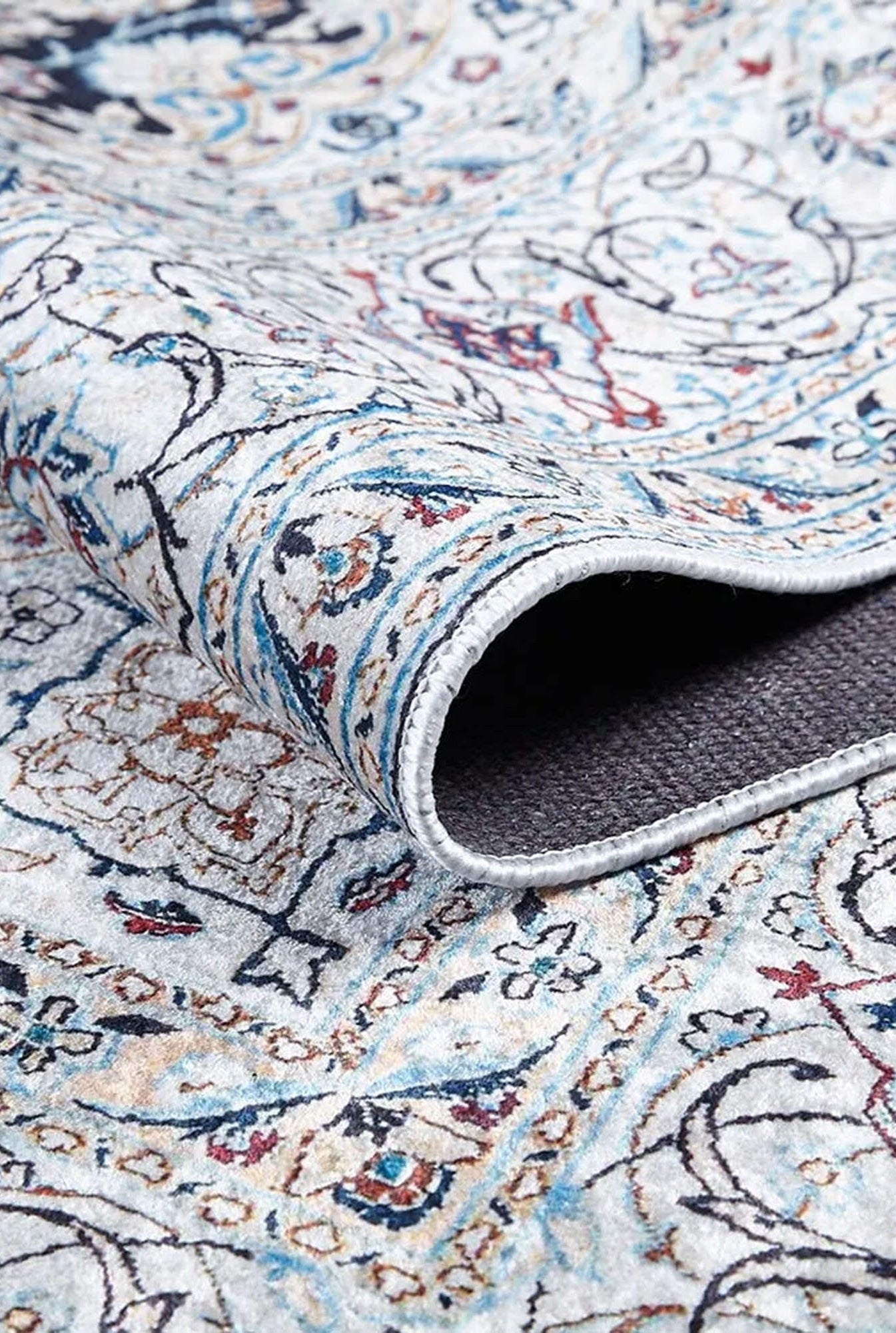 Sidla Turkish White Navy Blue Rug