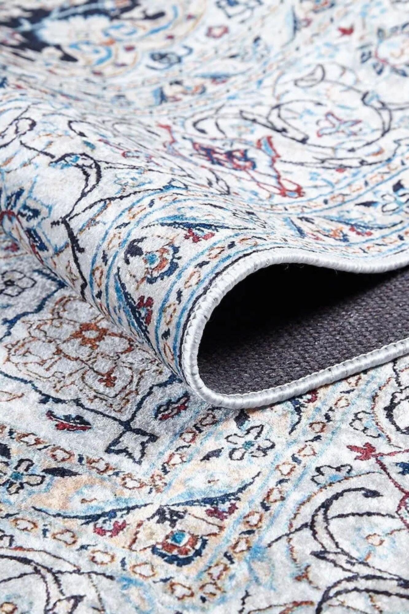 Sidla Turkish White Navy Blue Rug