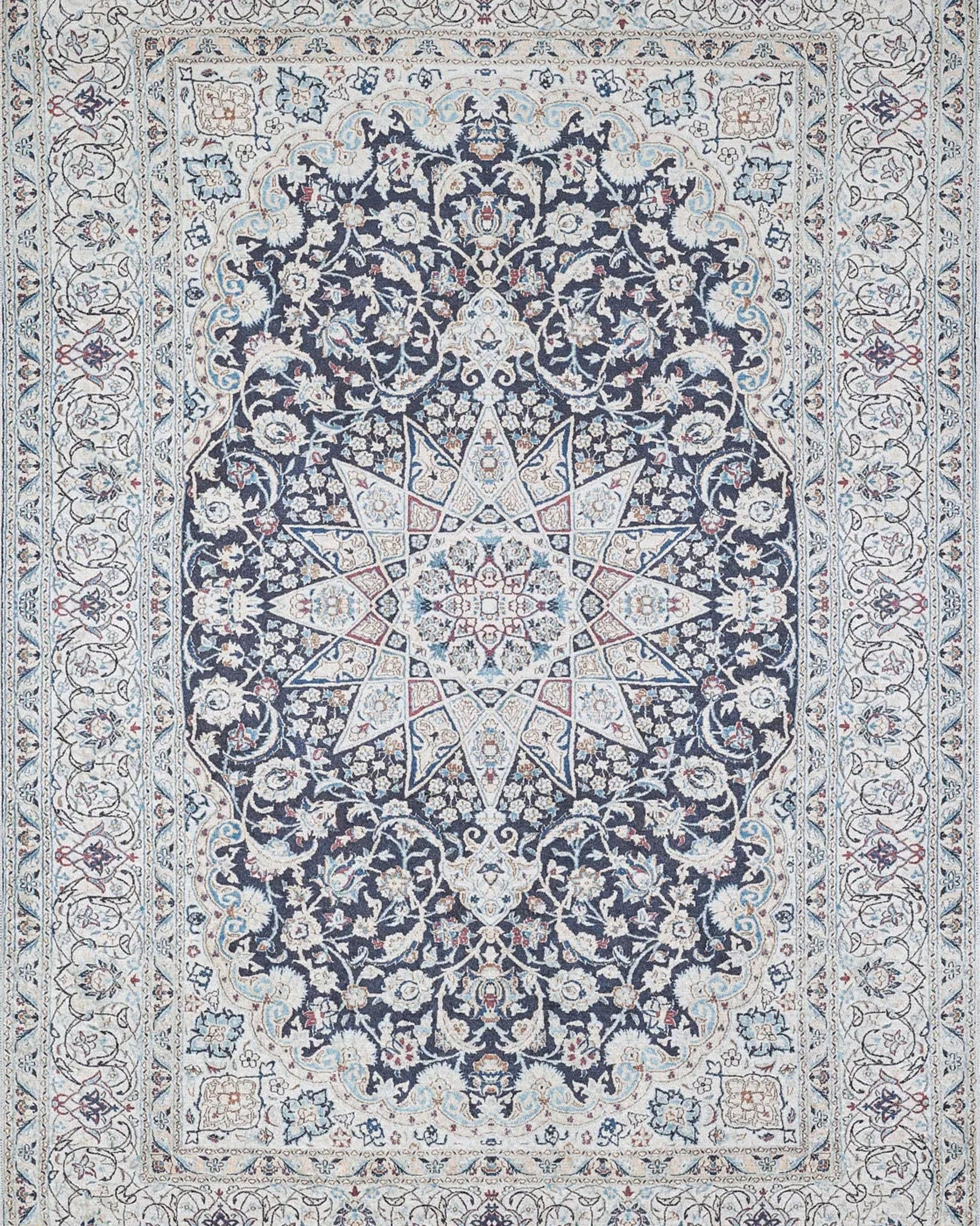 Sidla Turkish White Navy Blue Rug