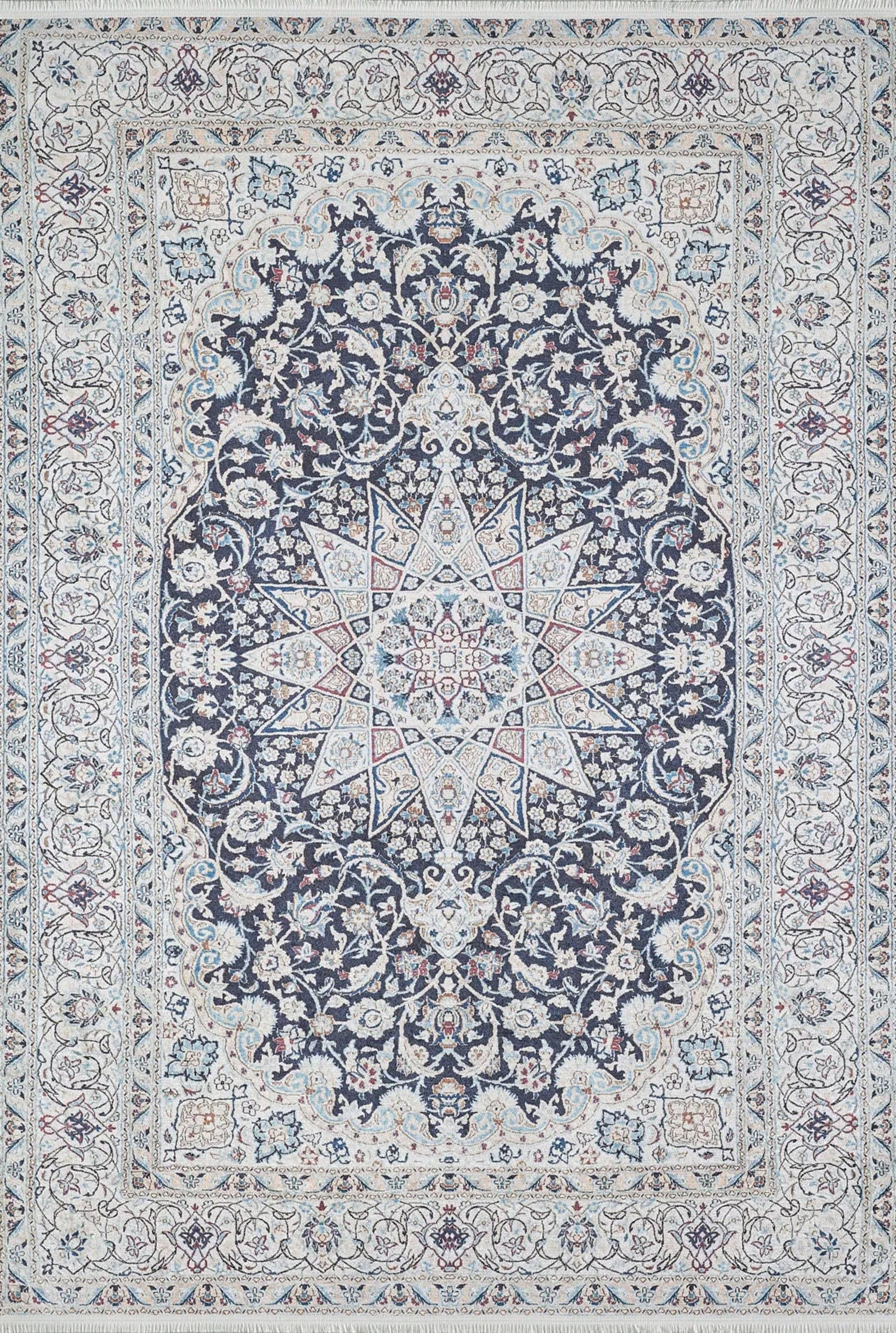 Sidla Turkish White Navy Blue Rug