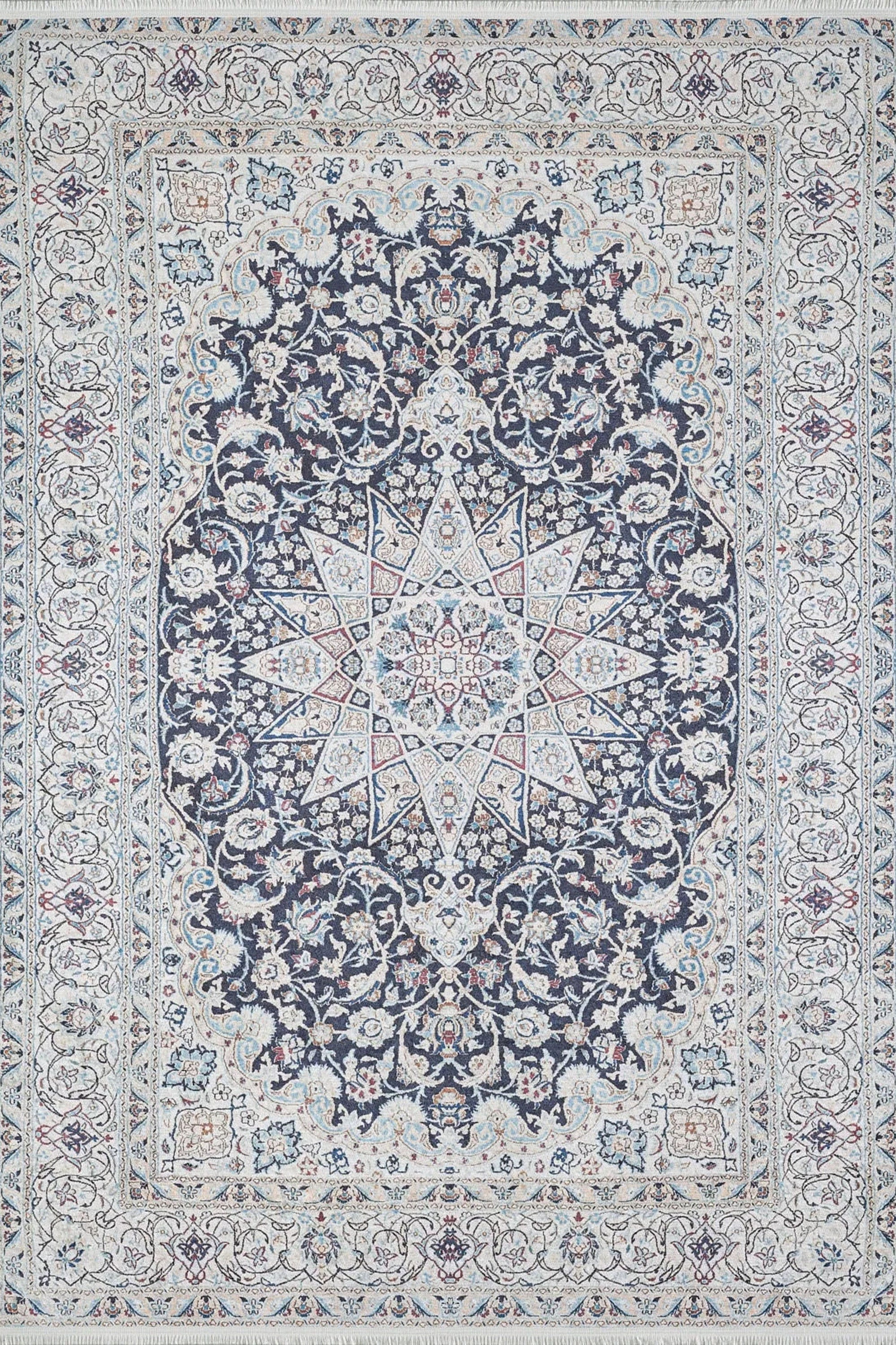 Sidla Turkish White Navy Blue Rug