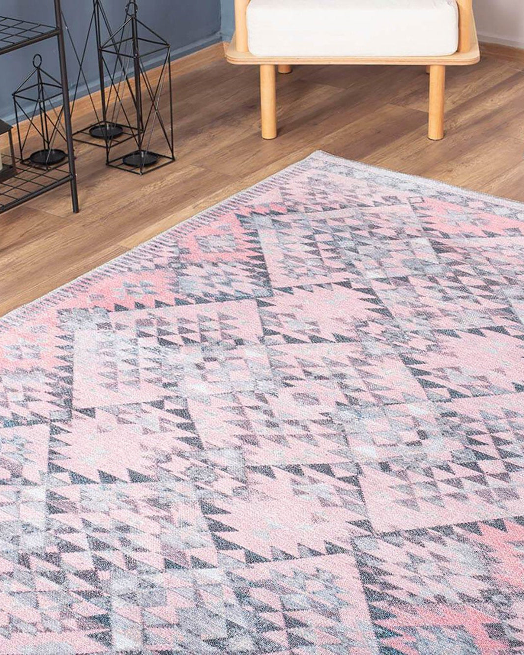 Siera Kilim Pink Pastel Light Gray Distressed Rug