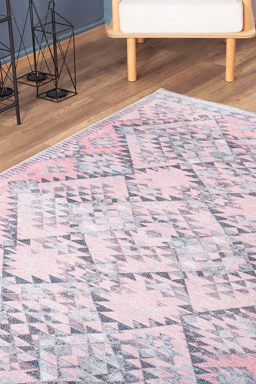 Siera Kilim Pink Pastel Light Gray Distressed Rug