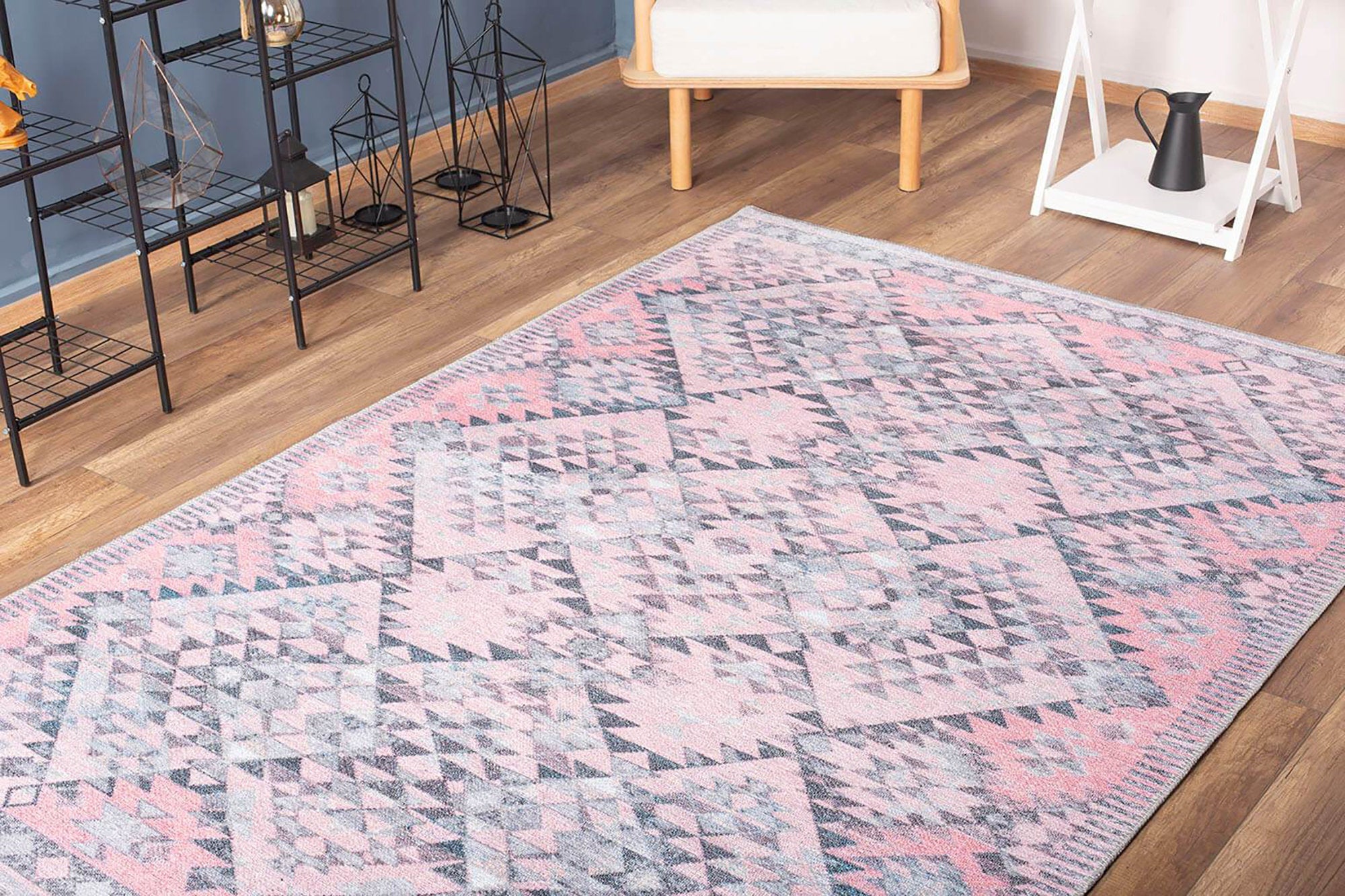 Siera Kilim Pink Pastel Light Gray Distressed Rug
