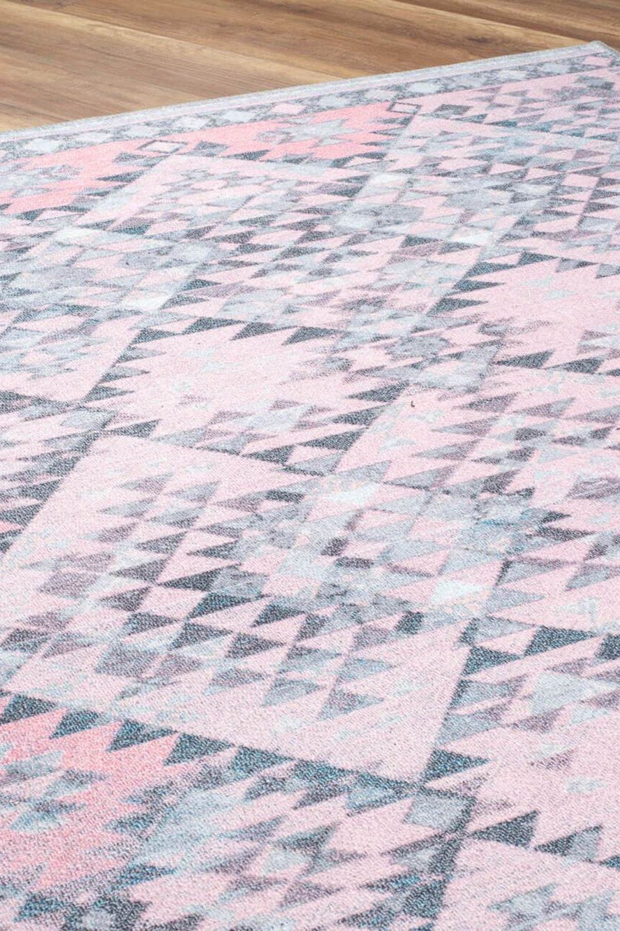 Siera Kilim Pink Pastel Light Gray Distressed Rug