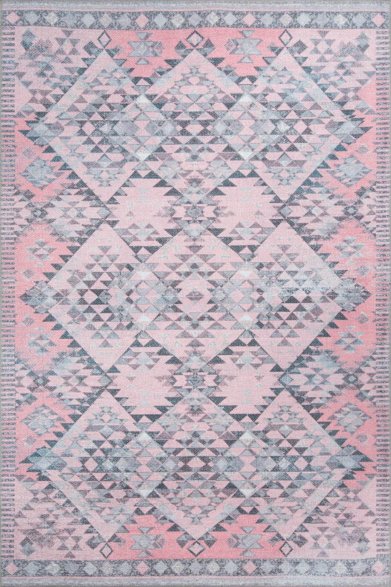 Siera Kilim Pink Pastel Light Gray Distressed Rug