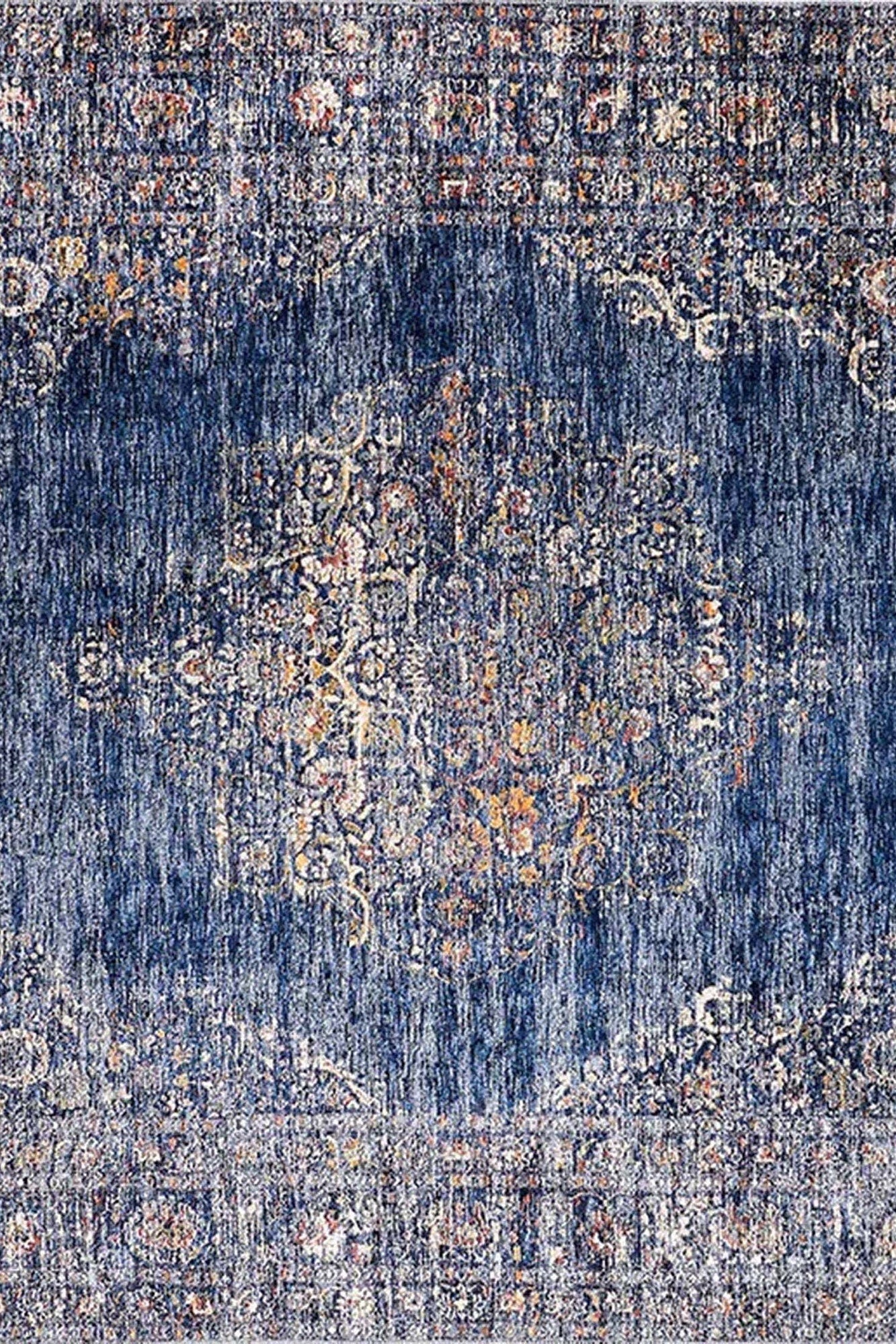 Sira Turkish Navy Blue Beige Vintage Rug
