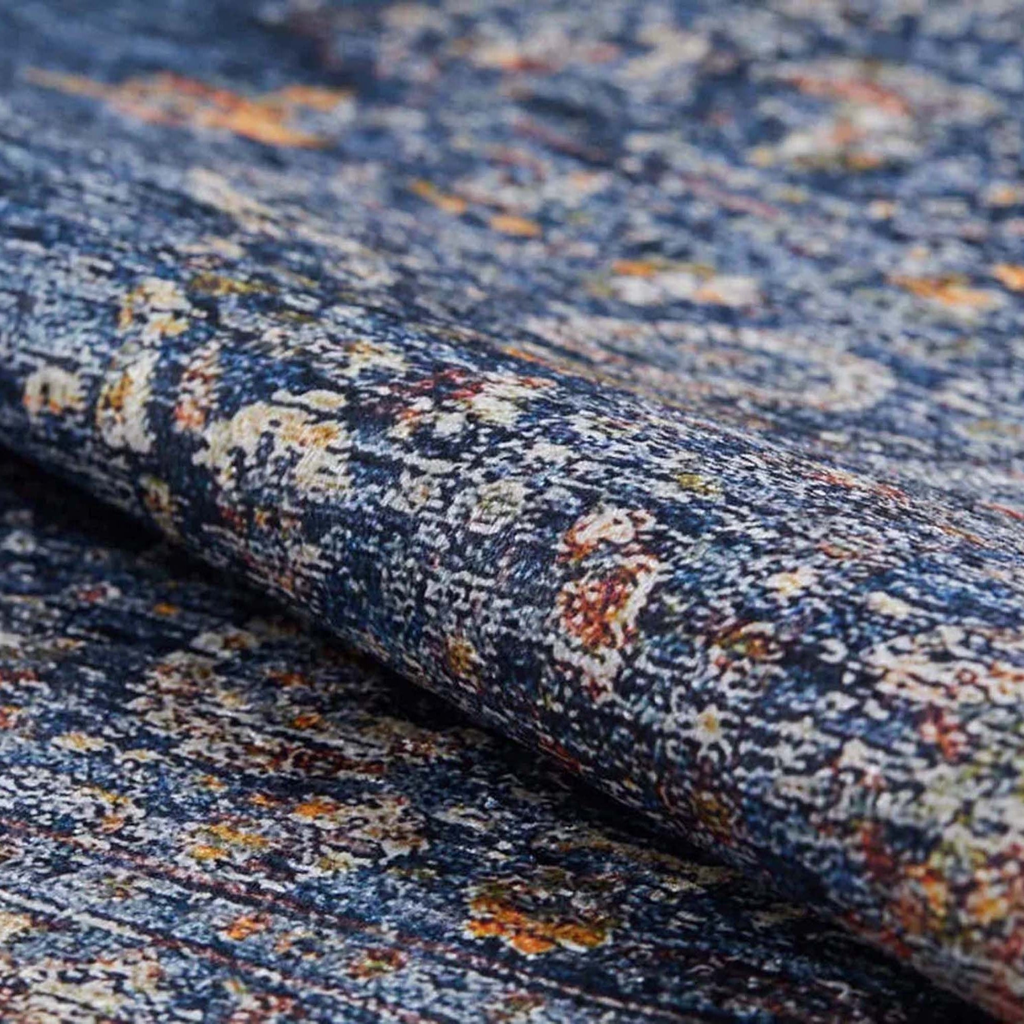 Sira Turkish Navy Blue Beige Vintage Rug