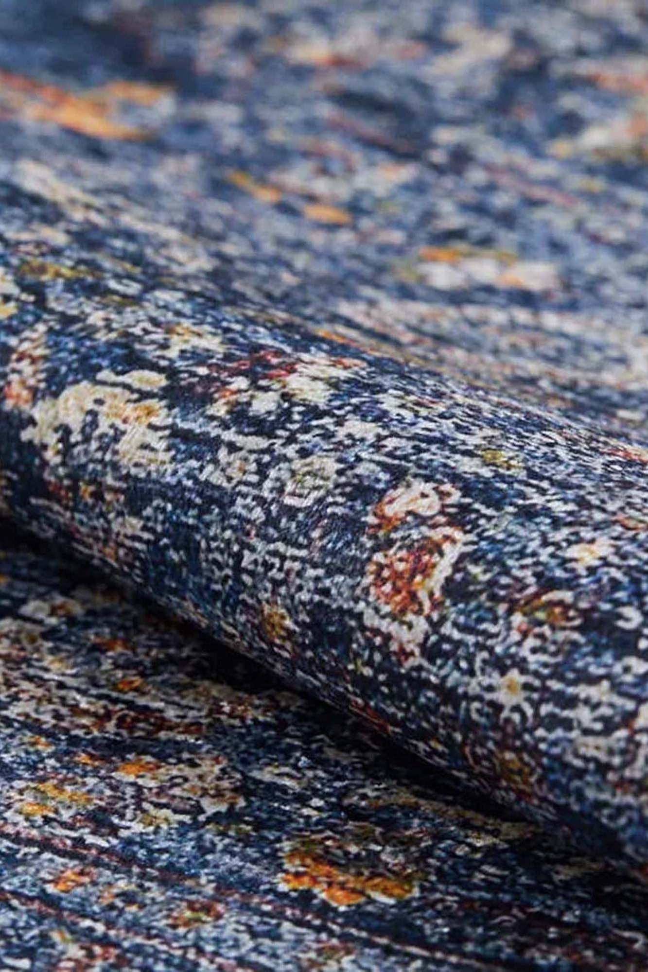 Sira Turkish Navy Blue Beige Vintage Rug