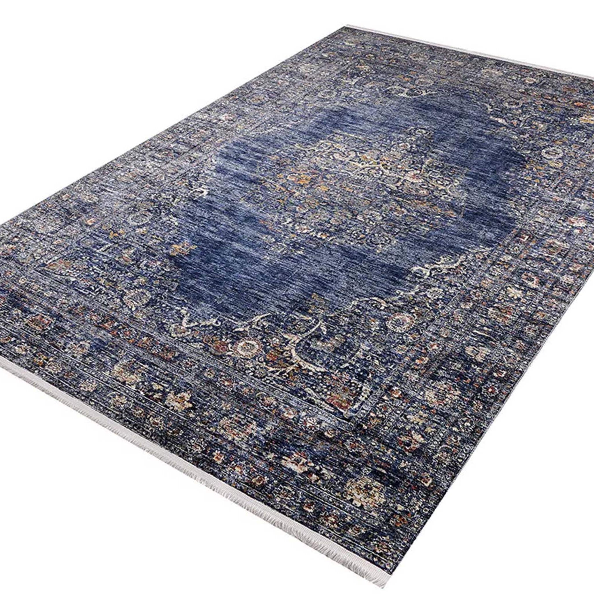 Sira Turkish Navy Blue Beige Vintage Rug