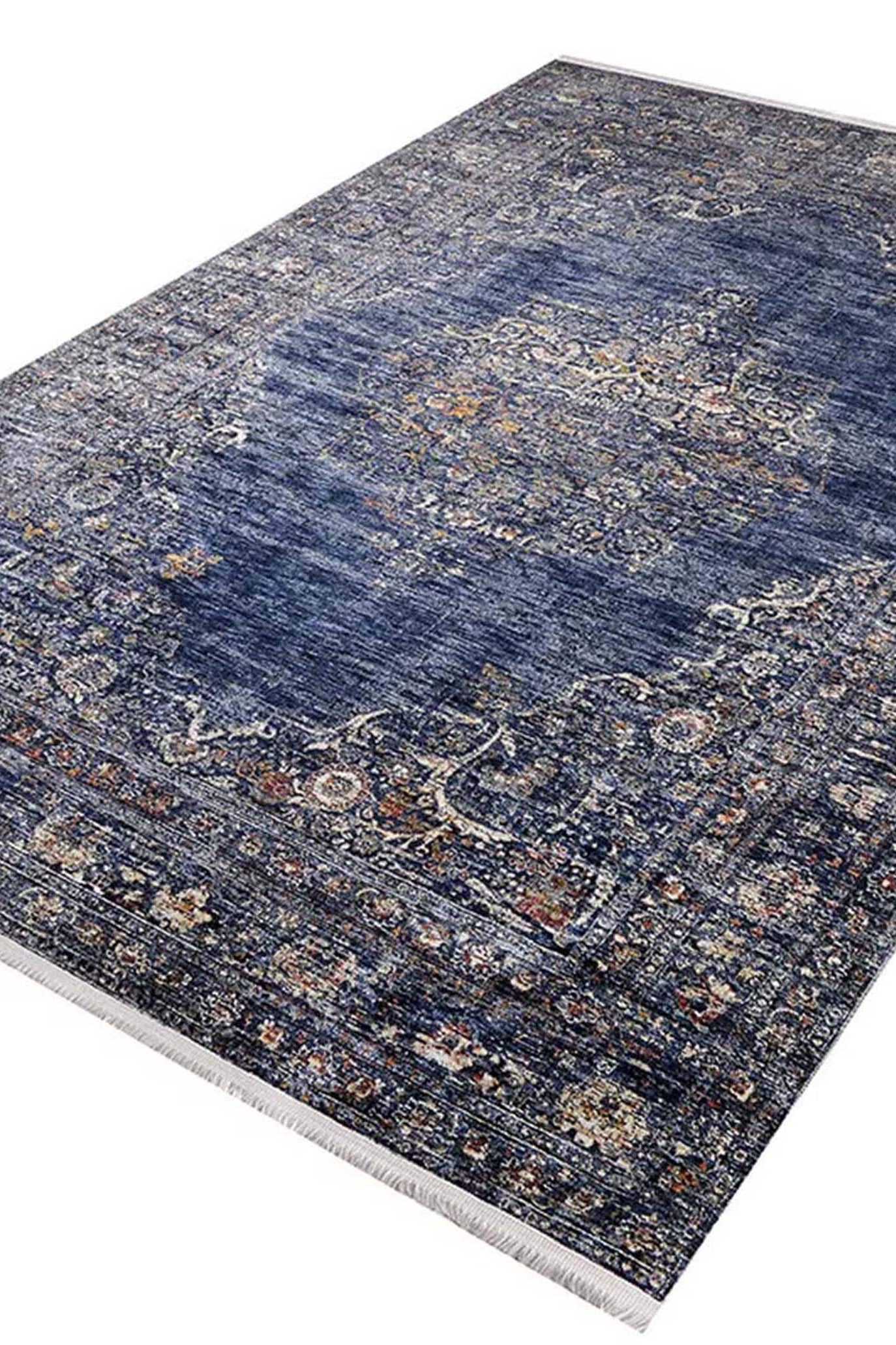 Sira Turkish Navy Blue Beige Vintage Rug