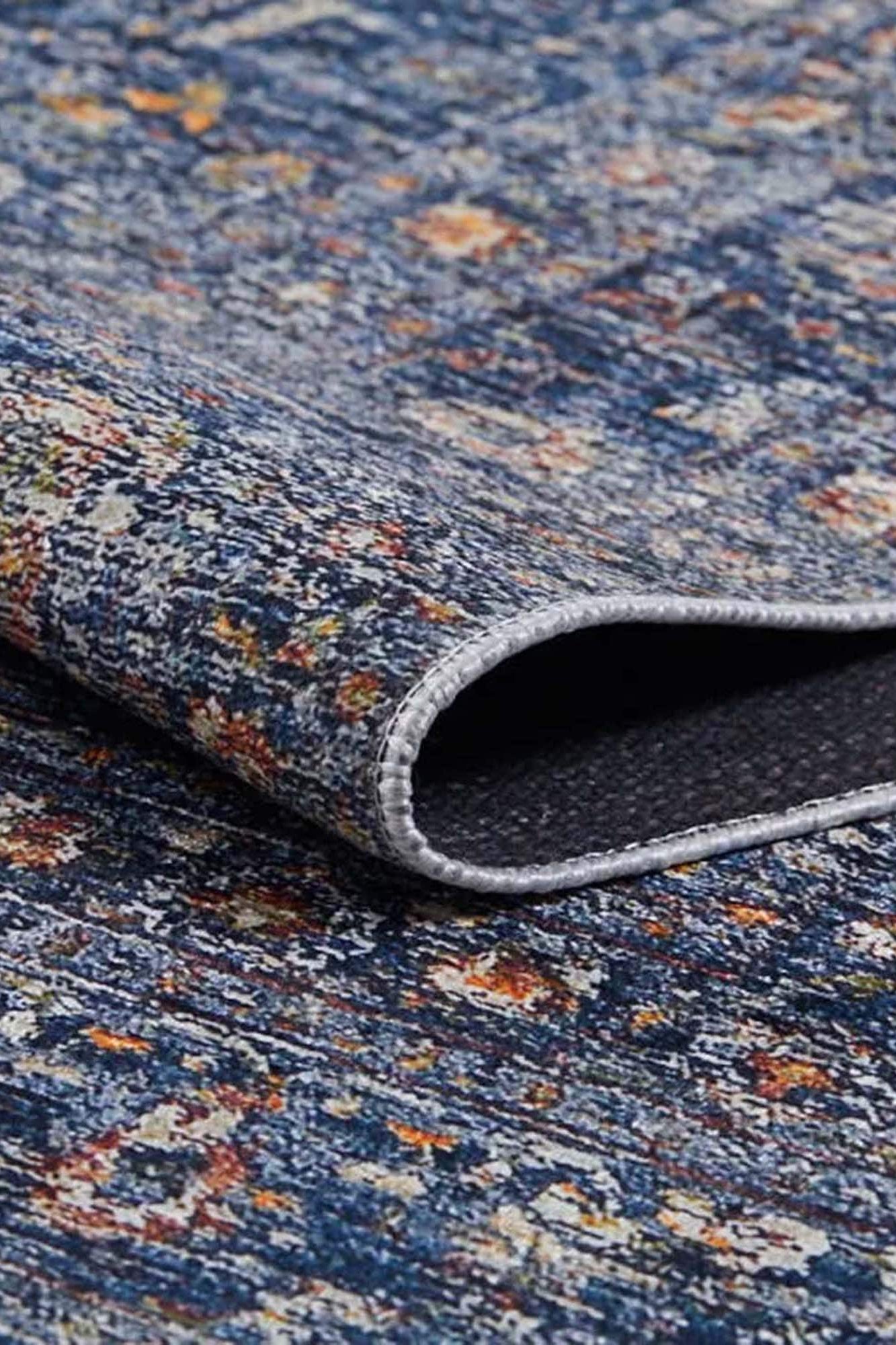 Sira Turkish Navy Blue Beige Vintage Rug